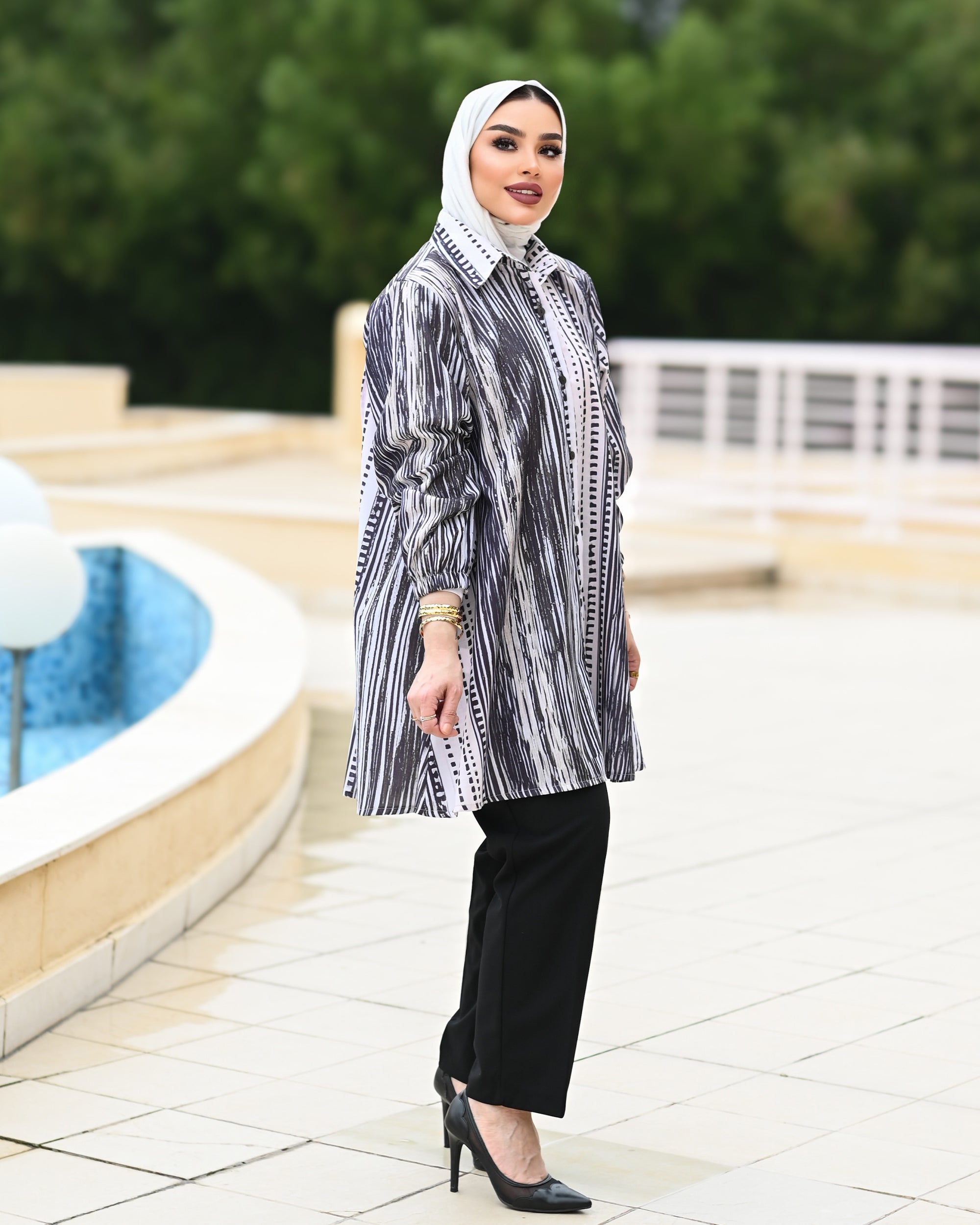 Classic Printed Cotton Shirt – Black & White