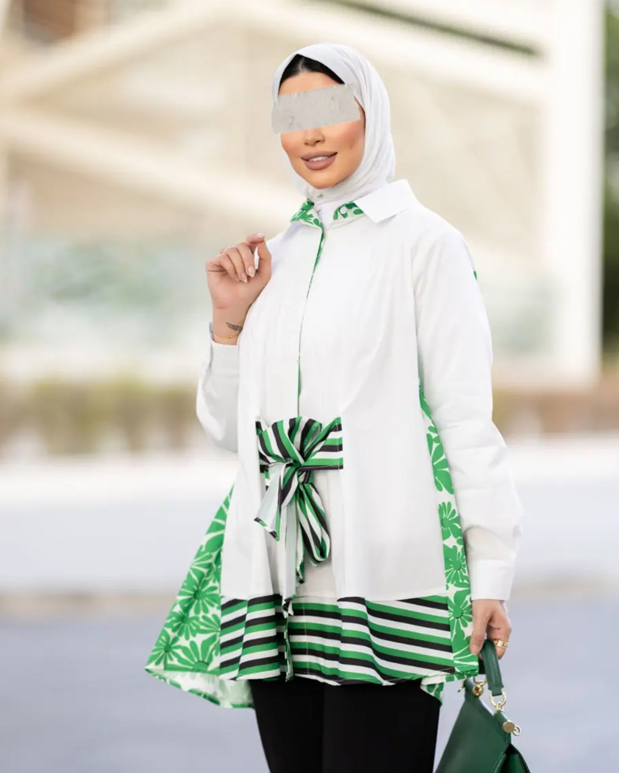 Green and White Poplin Shirt