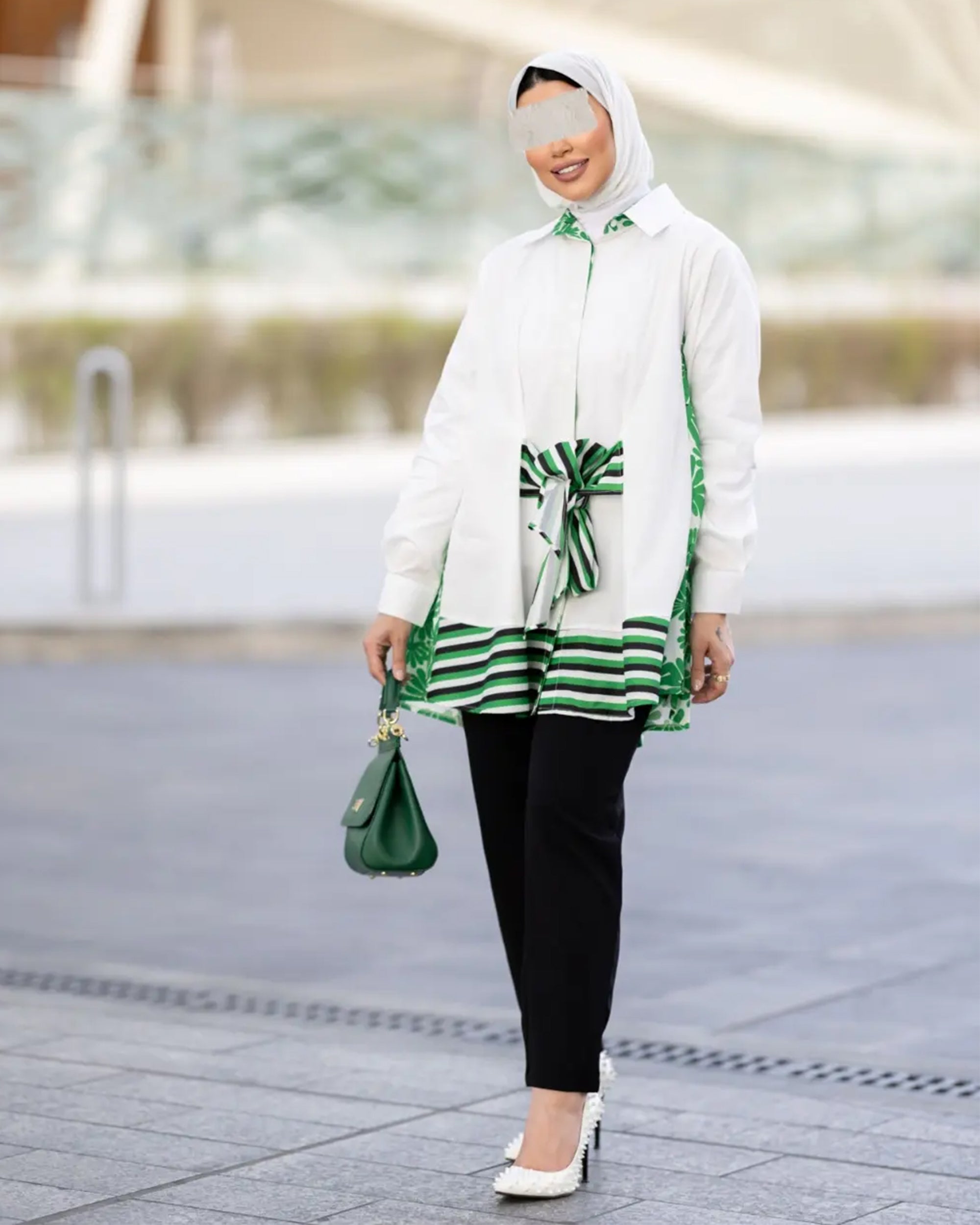 Green and White Poplin Shirt
