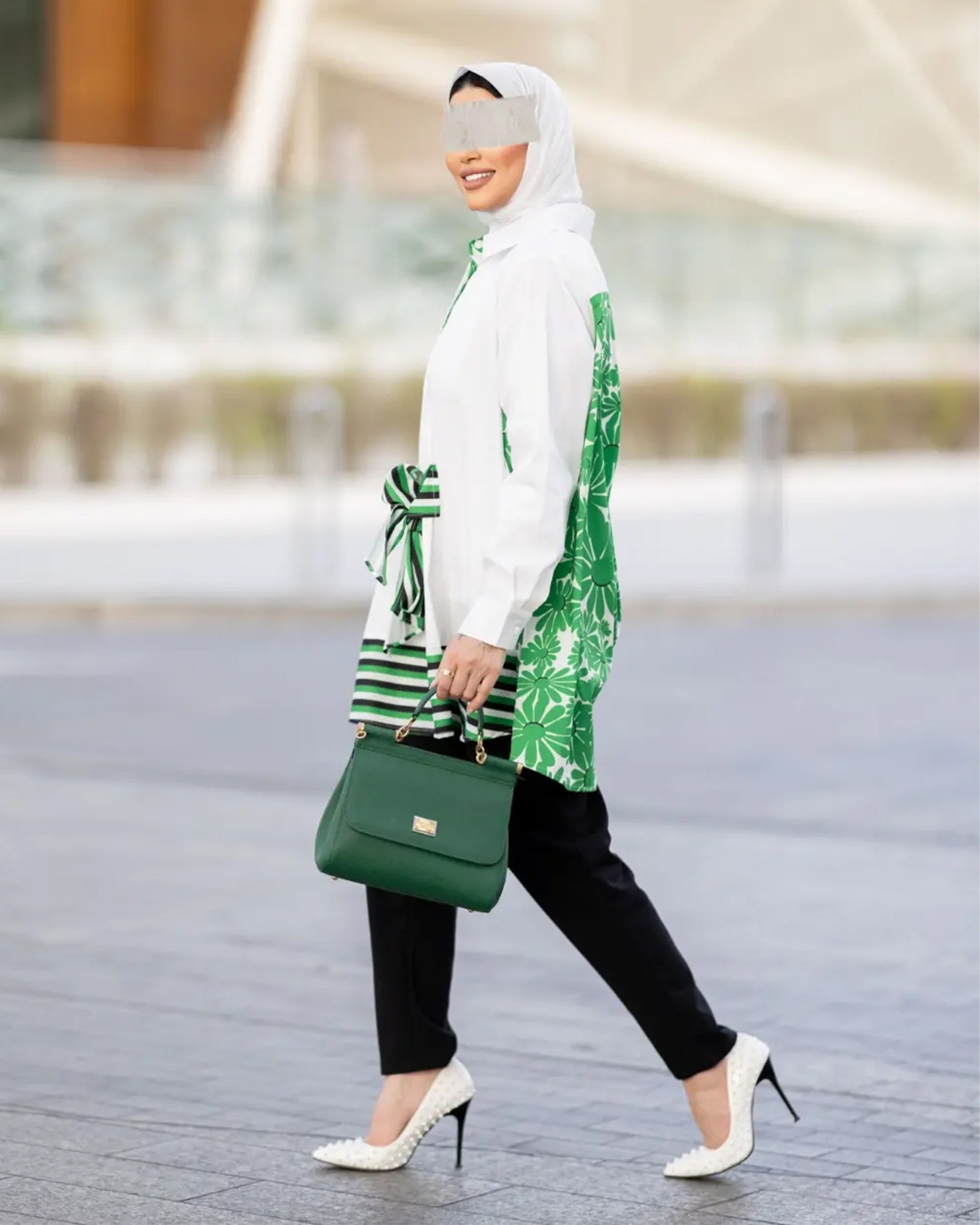 Green and White Poplin Shirt