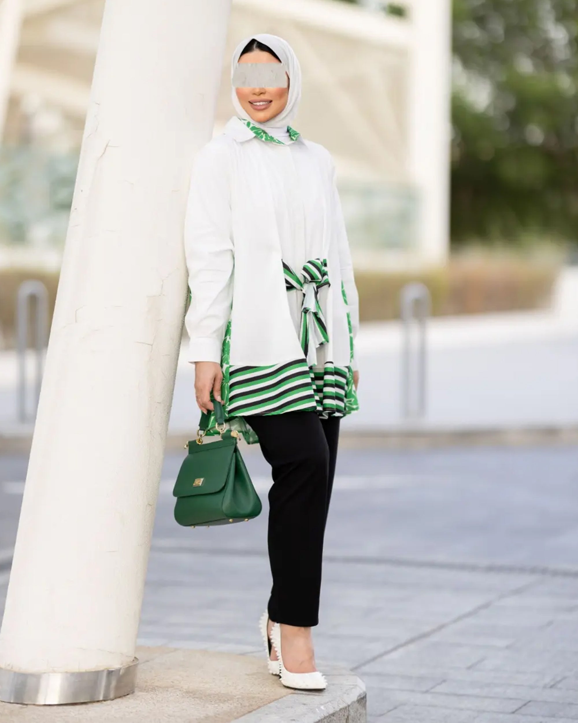 Green and White Poplin Shirt