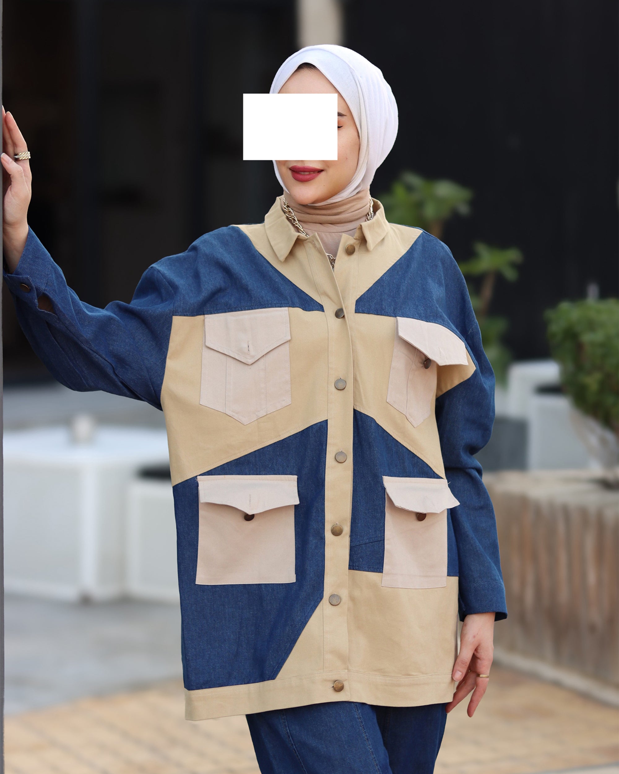 Two-Tone Utility Denim Jacket