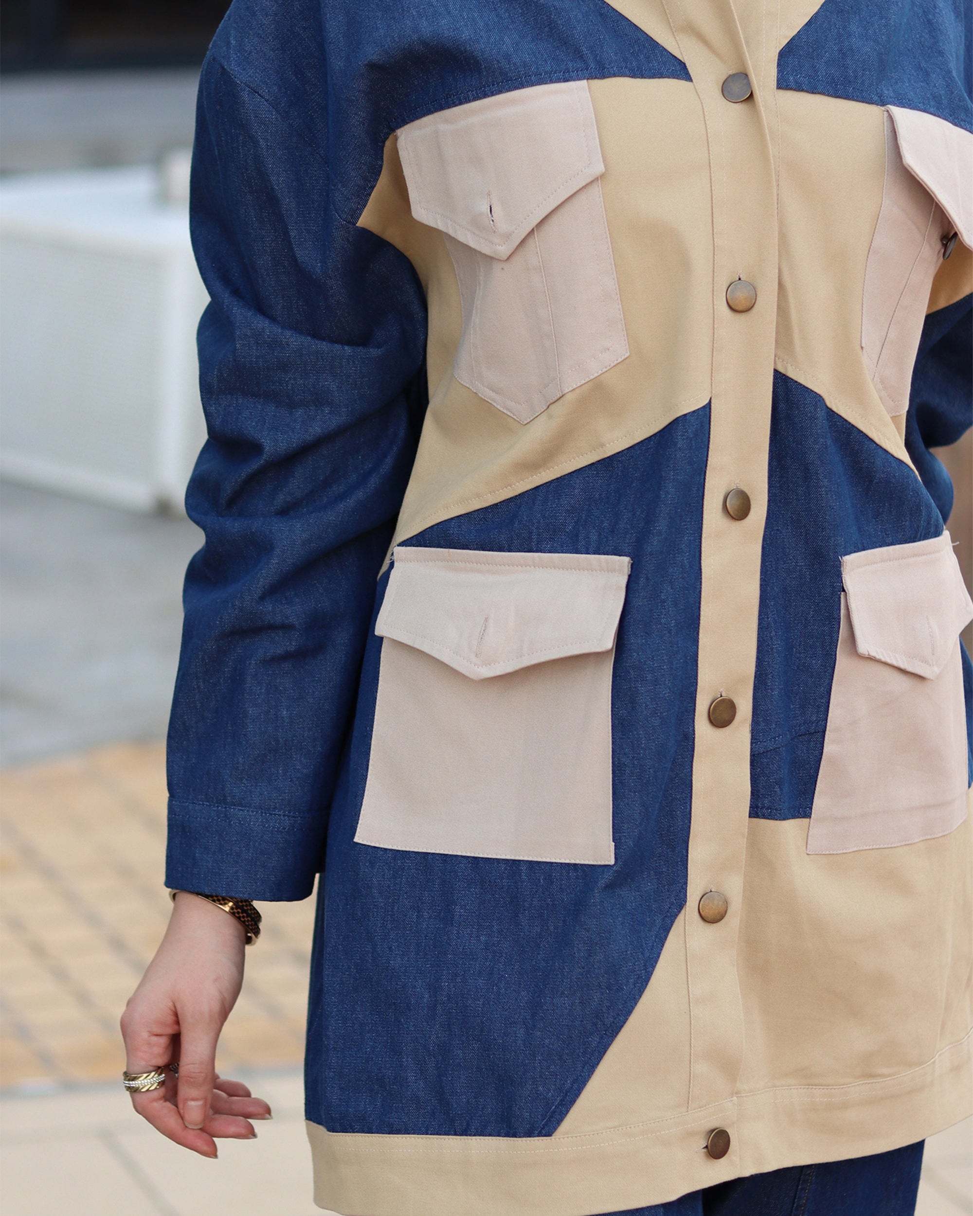 Two-Tone Utility Denim Jacket