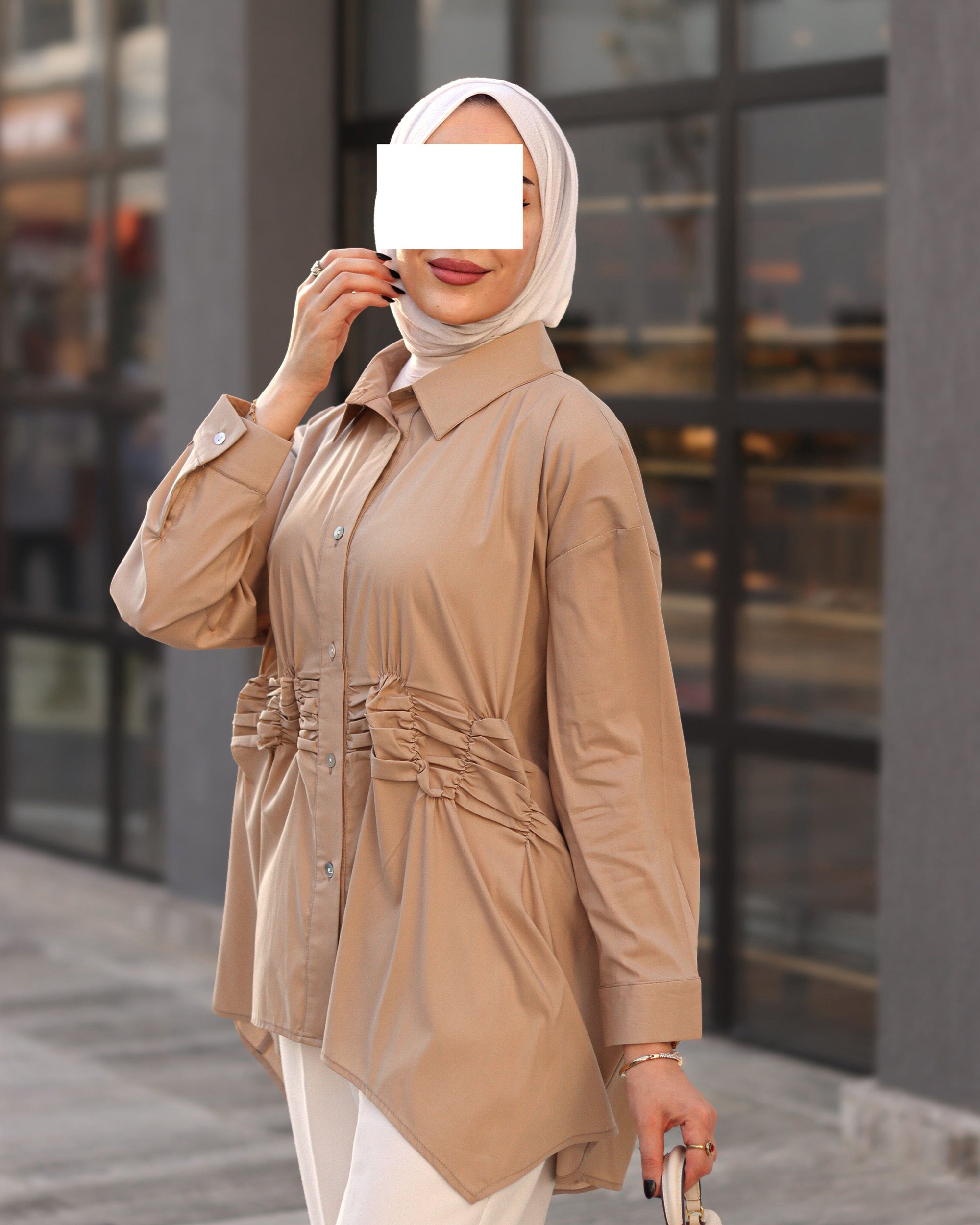 Ruched Waist Poplin Shirt