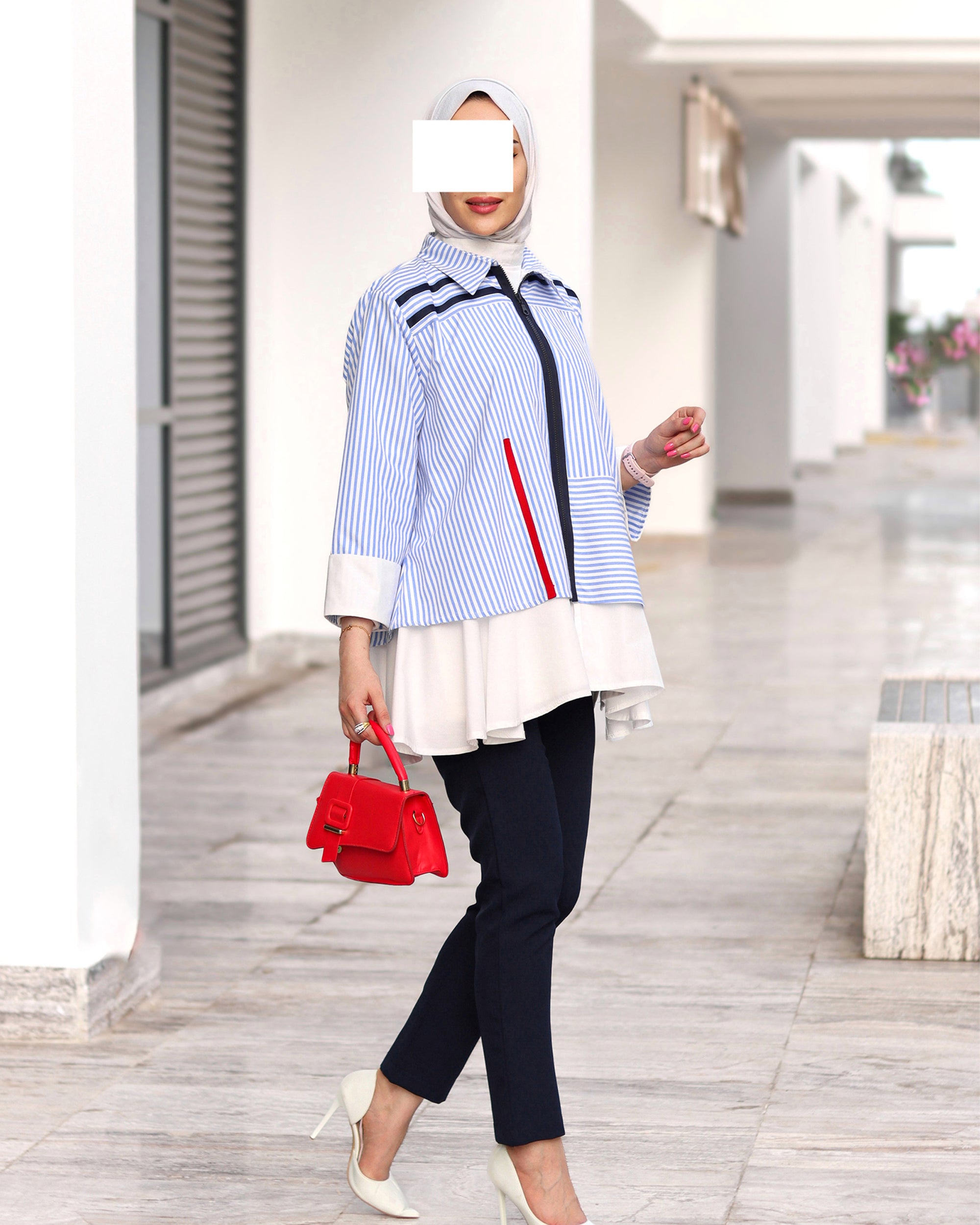 Striped Zip Poplin Jacket