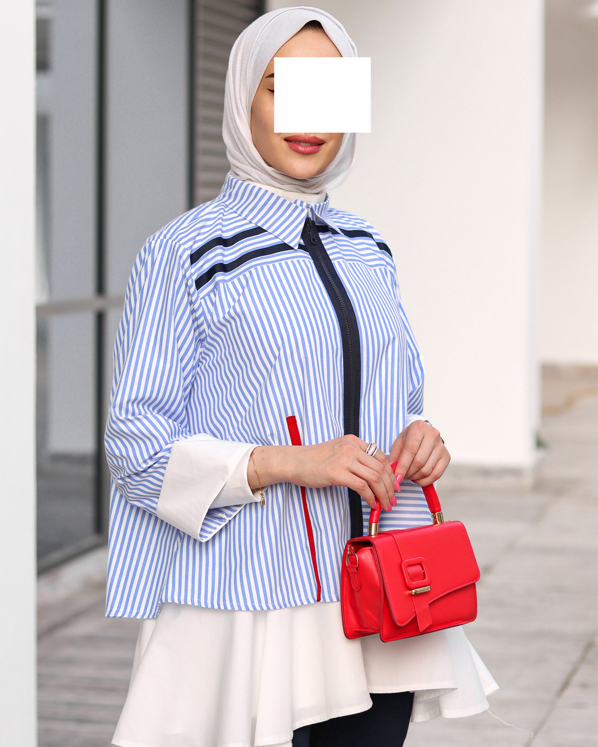 Striped Zip Poplin Jacket