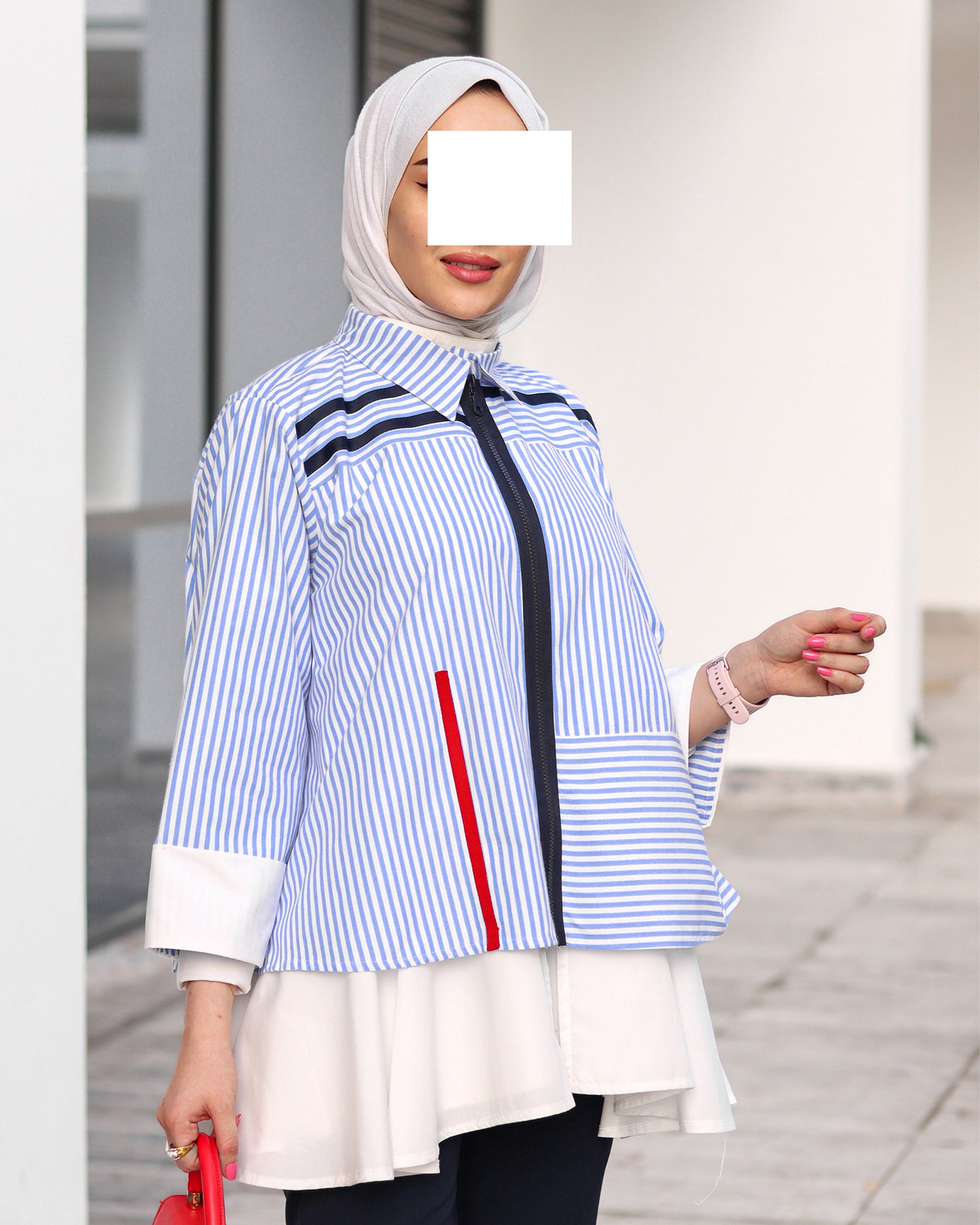 Striped Zip Poplin Jacket