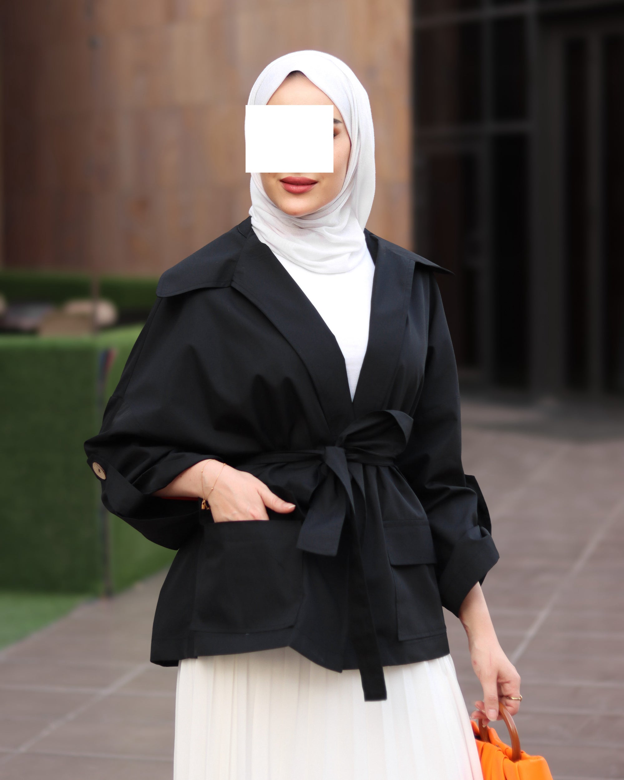 Black Belted Poplin Jacket