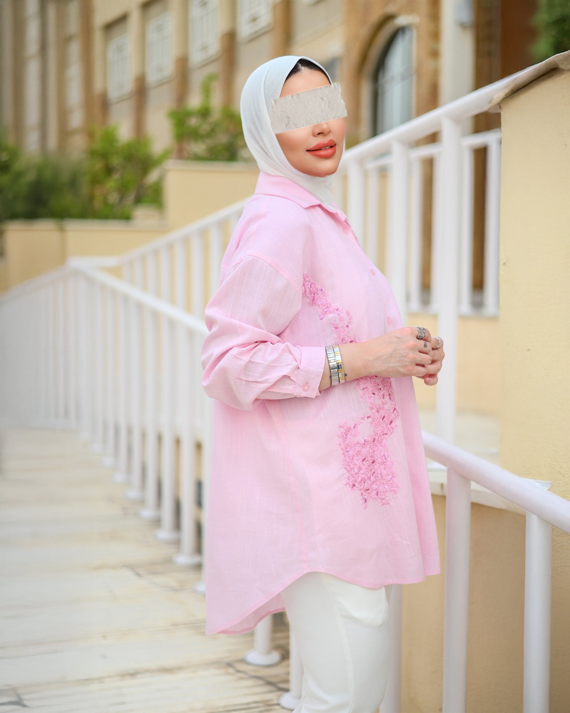 Blush Embroidered Linen Shirt