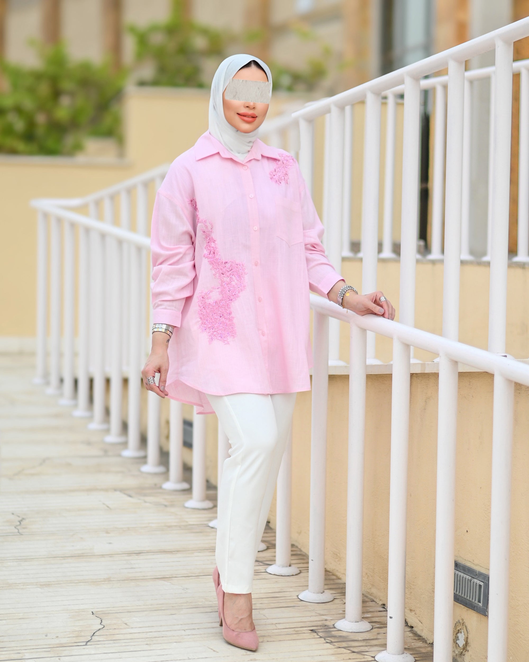 Blush Embroidered Linen Shirt