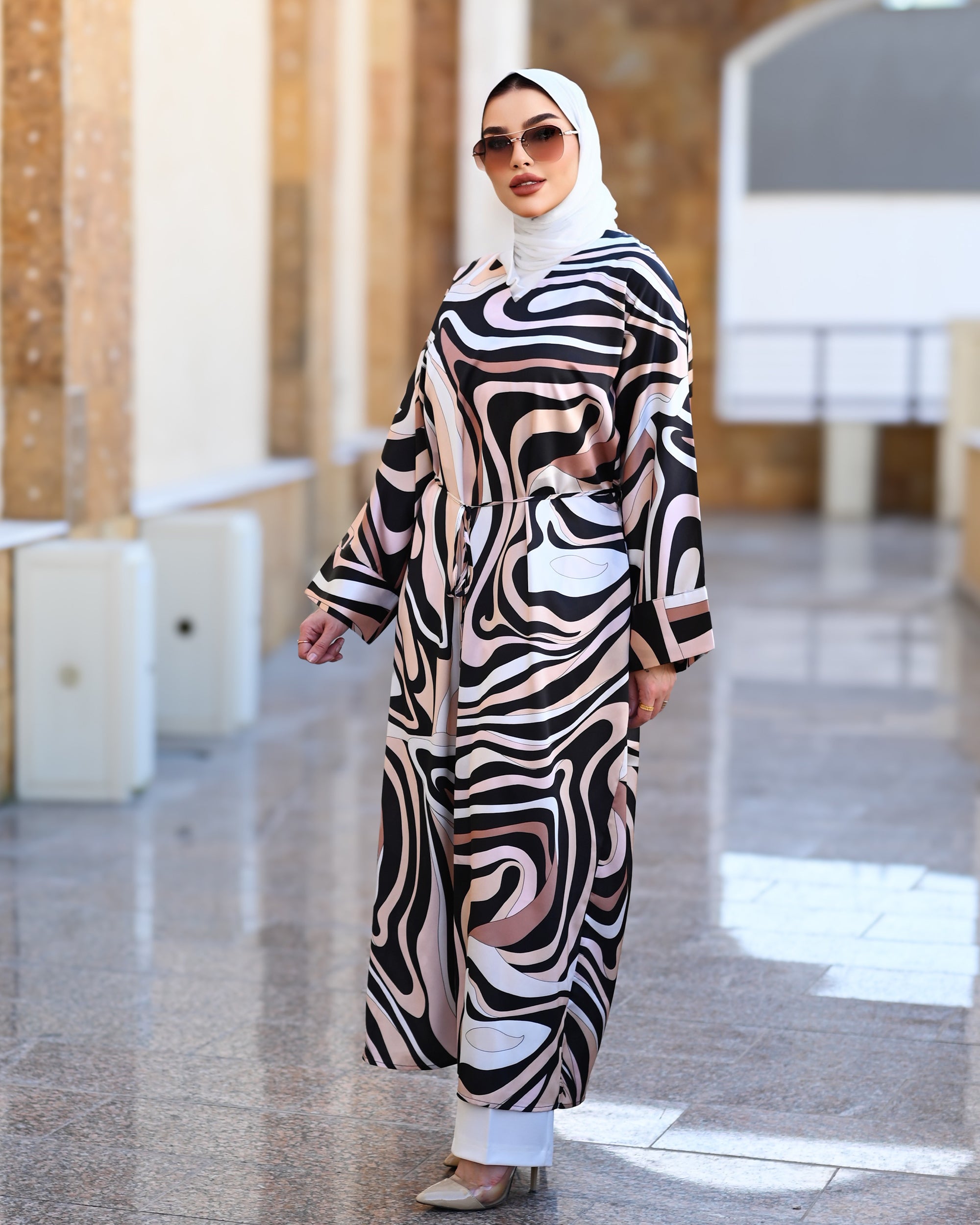 Abstract Silk Satin Dress – Blush Black