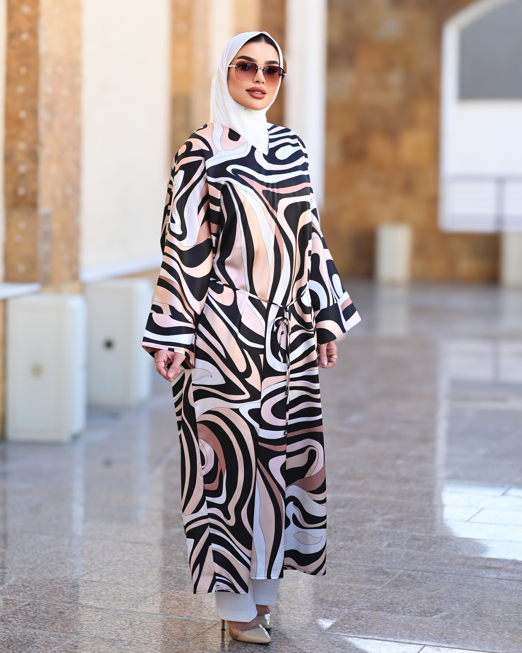 Abstract Silk Satin Dress – Blush Black