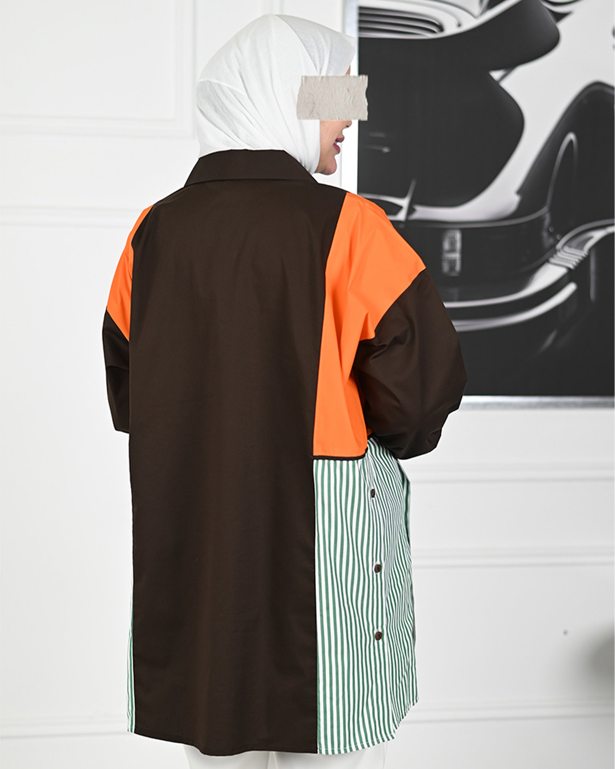 Colorblock Poplin Overshirt – Brown Mix