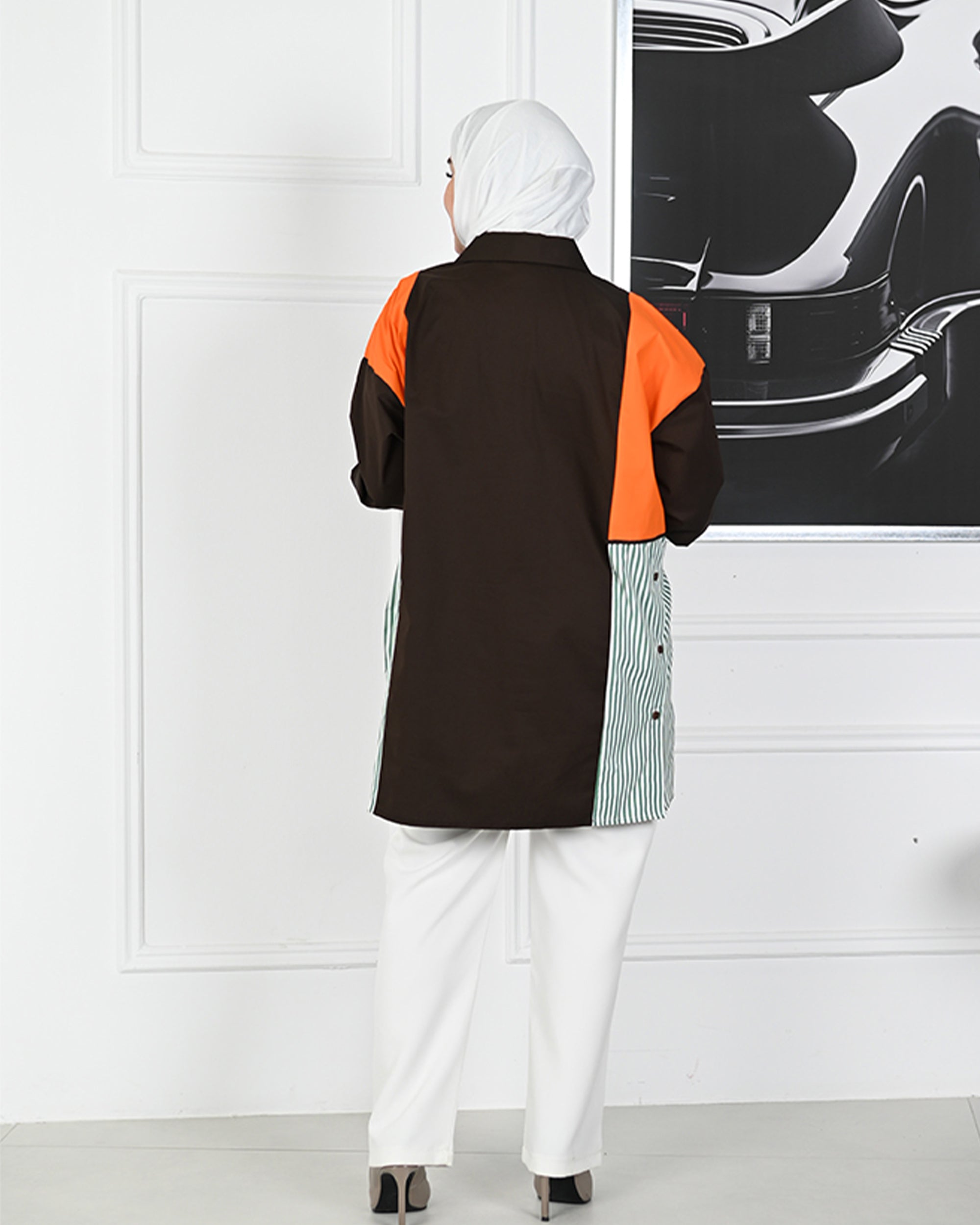 Colorblock Poplin Overshirt – Brown Mix