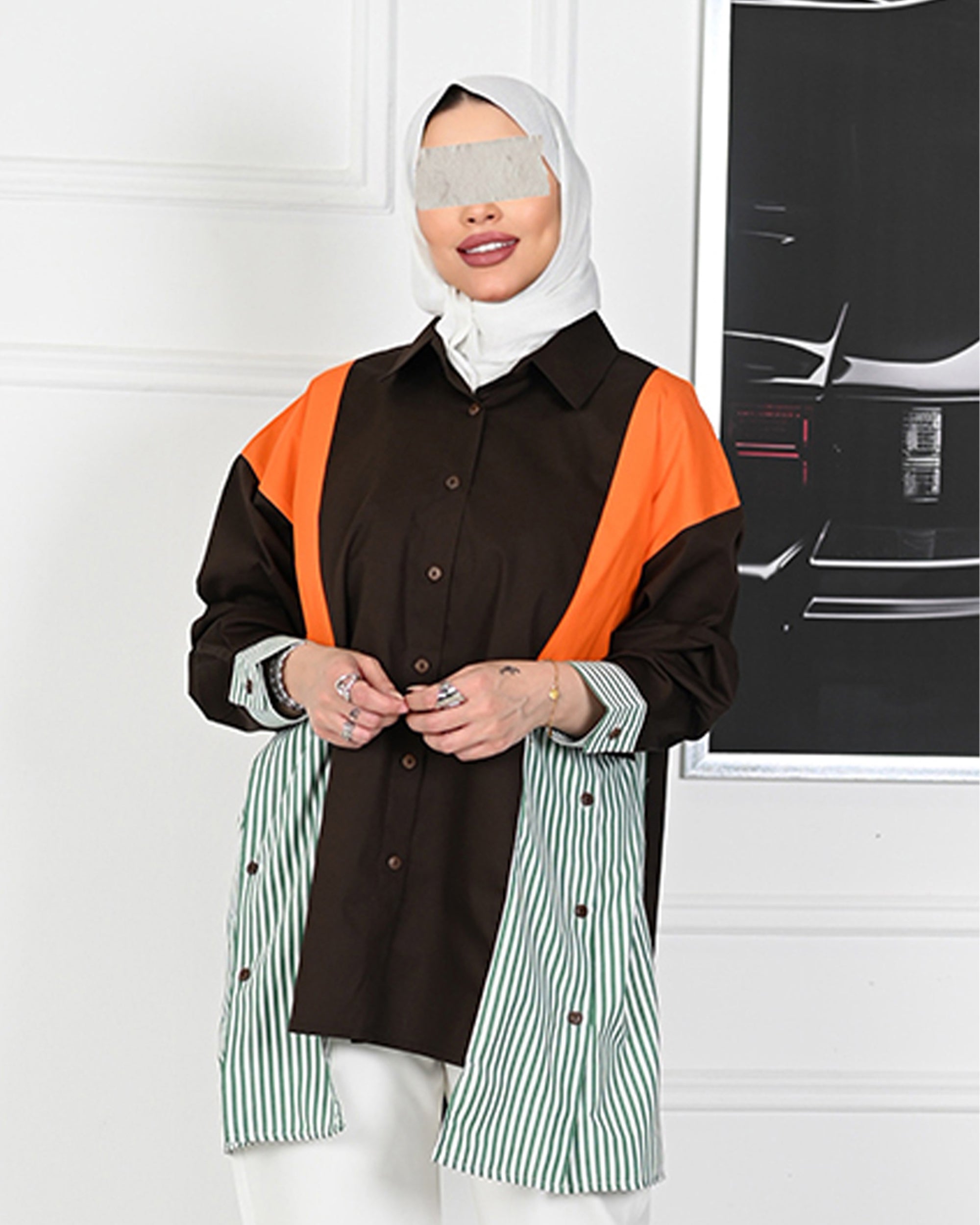 Colorblock Poplin Overshirt – Brown Mix