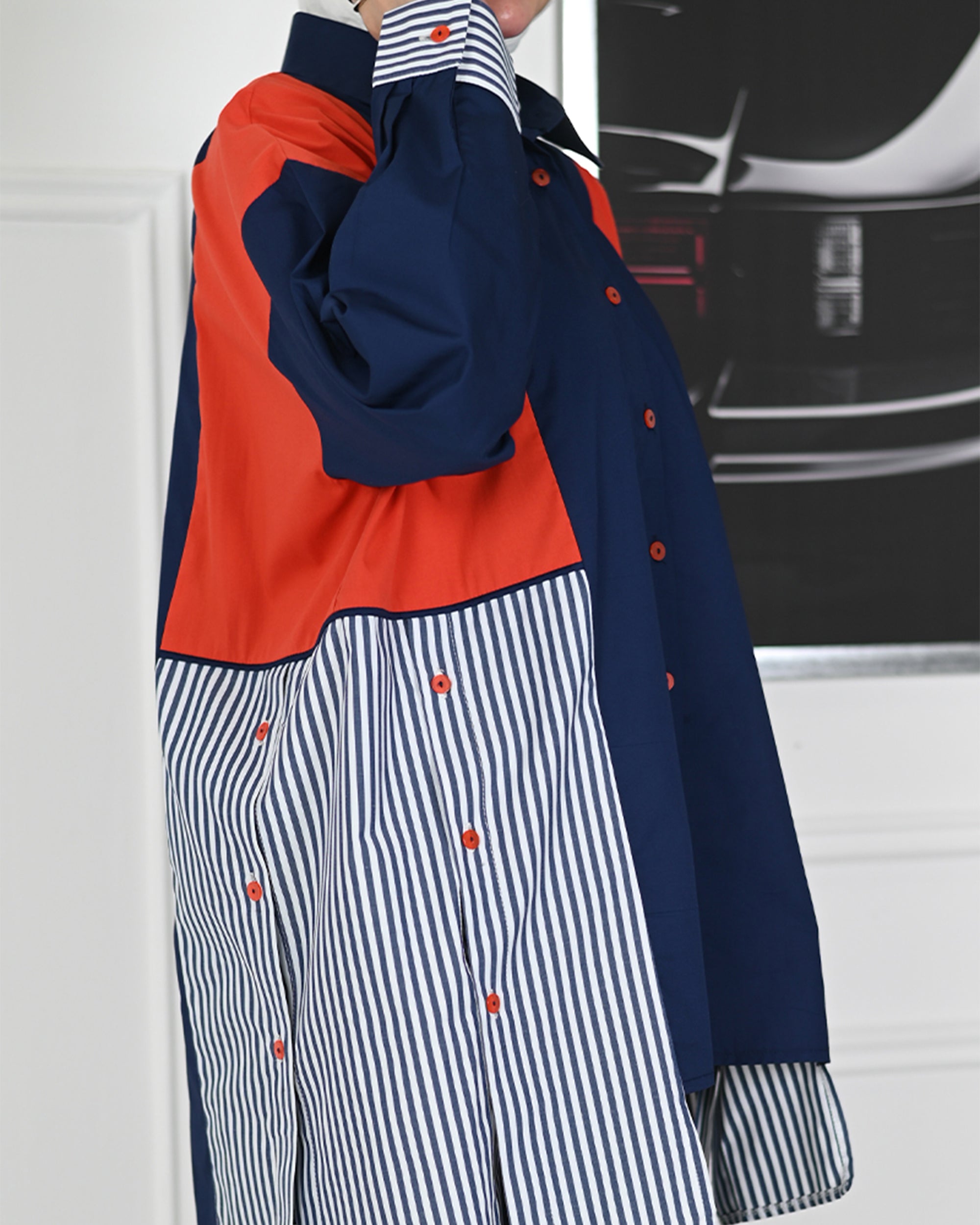 Colorblock Poplin Overshirt – Navy Mix