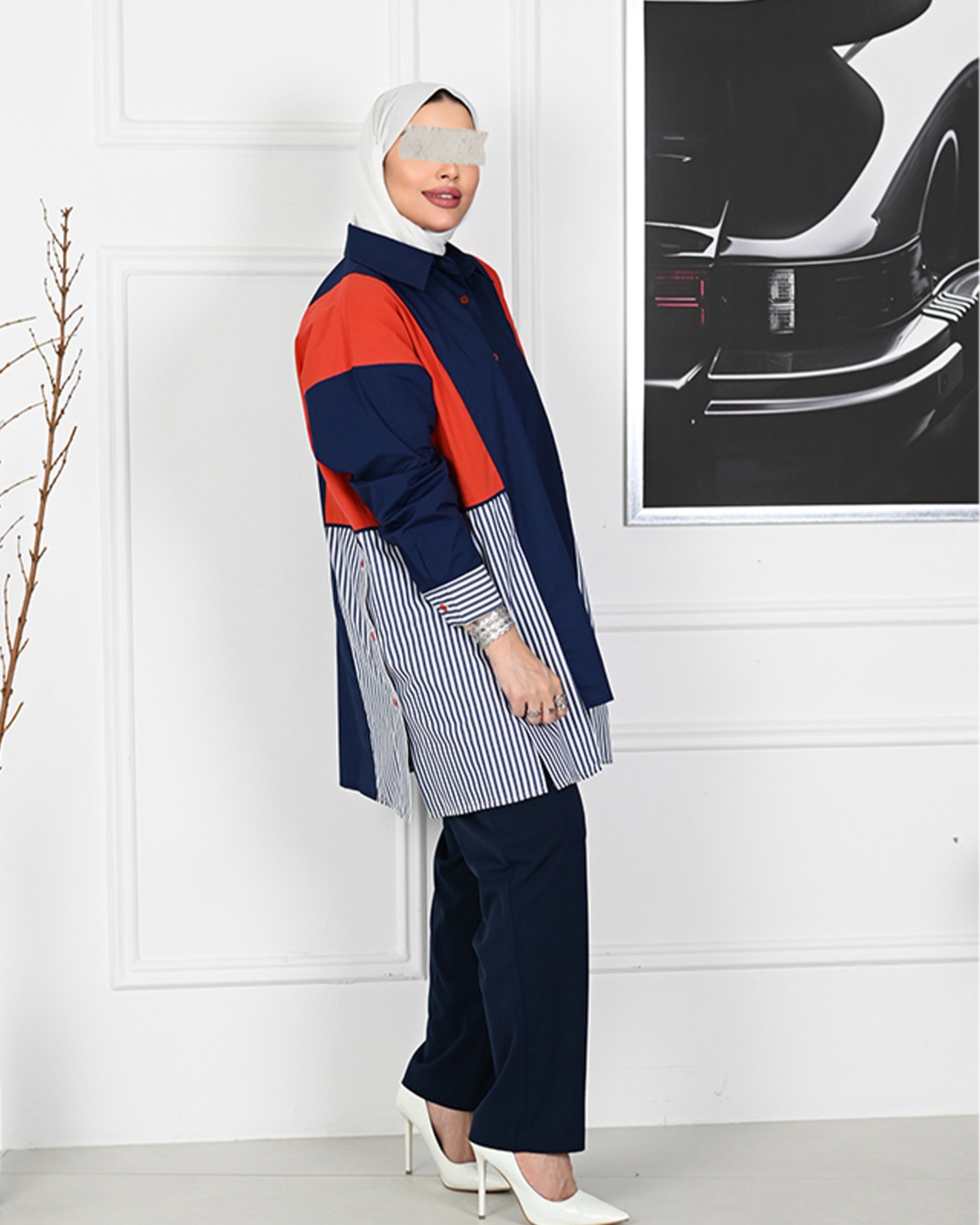 Colorblock Poplin Overshirt – Navy Mix