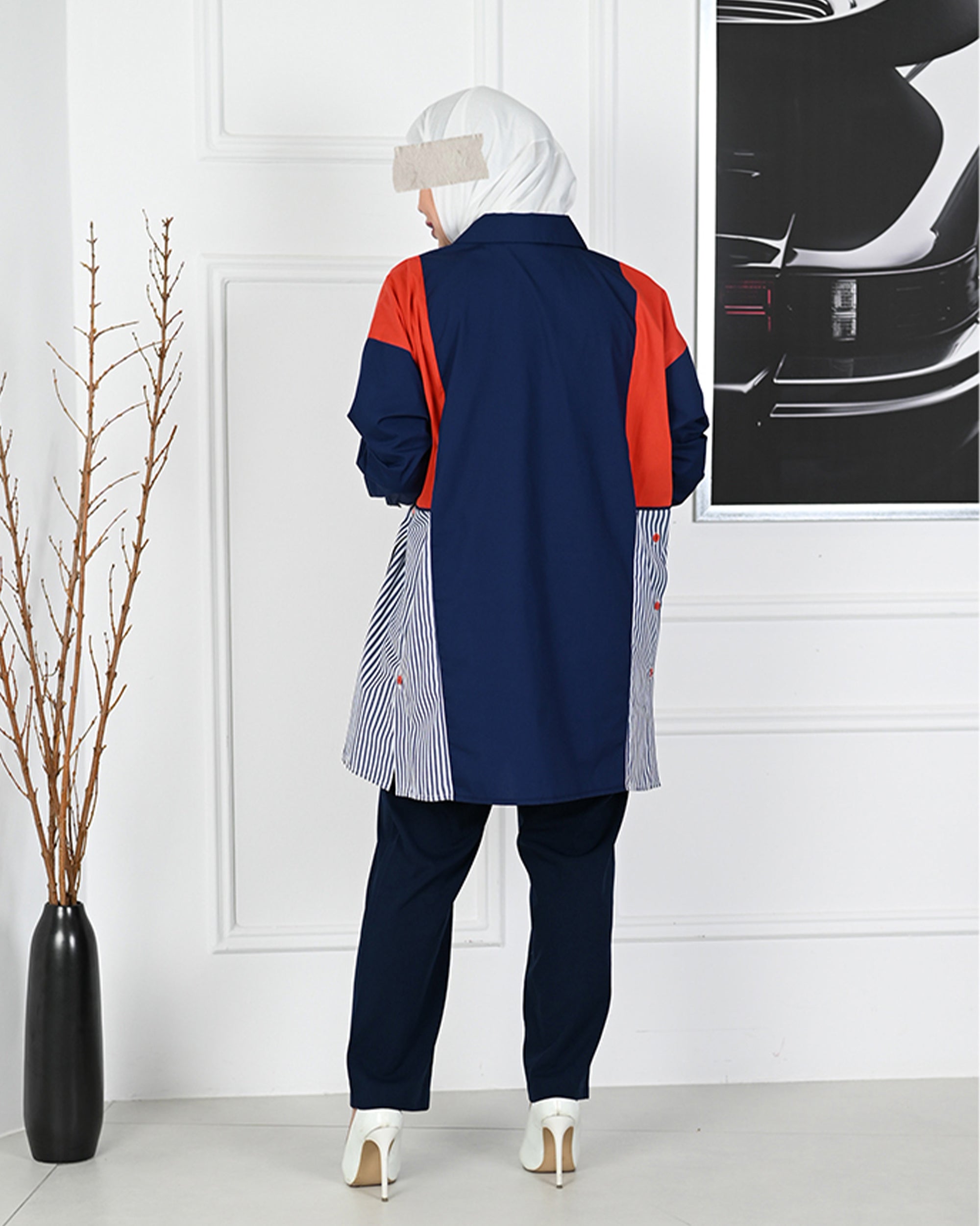 Colorblock Poplin Overshirt – Navy Mix