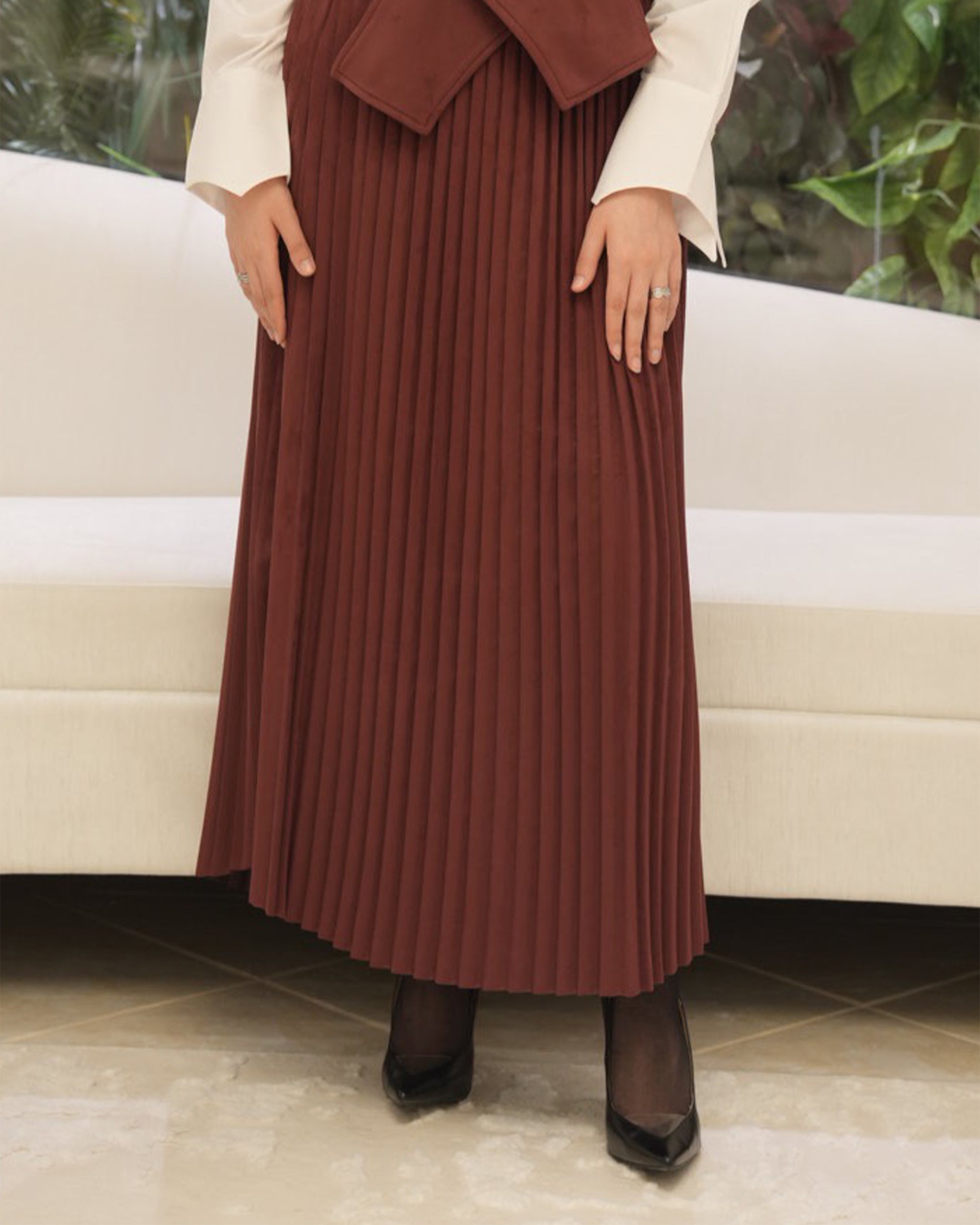 Chestnut Chamois Pleated Skirt