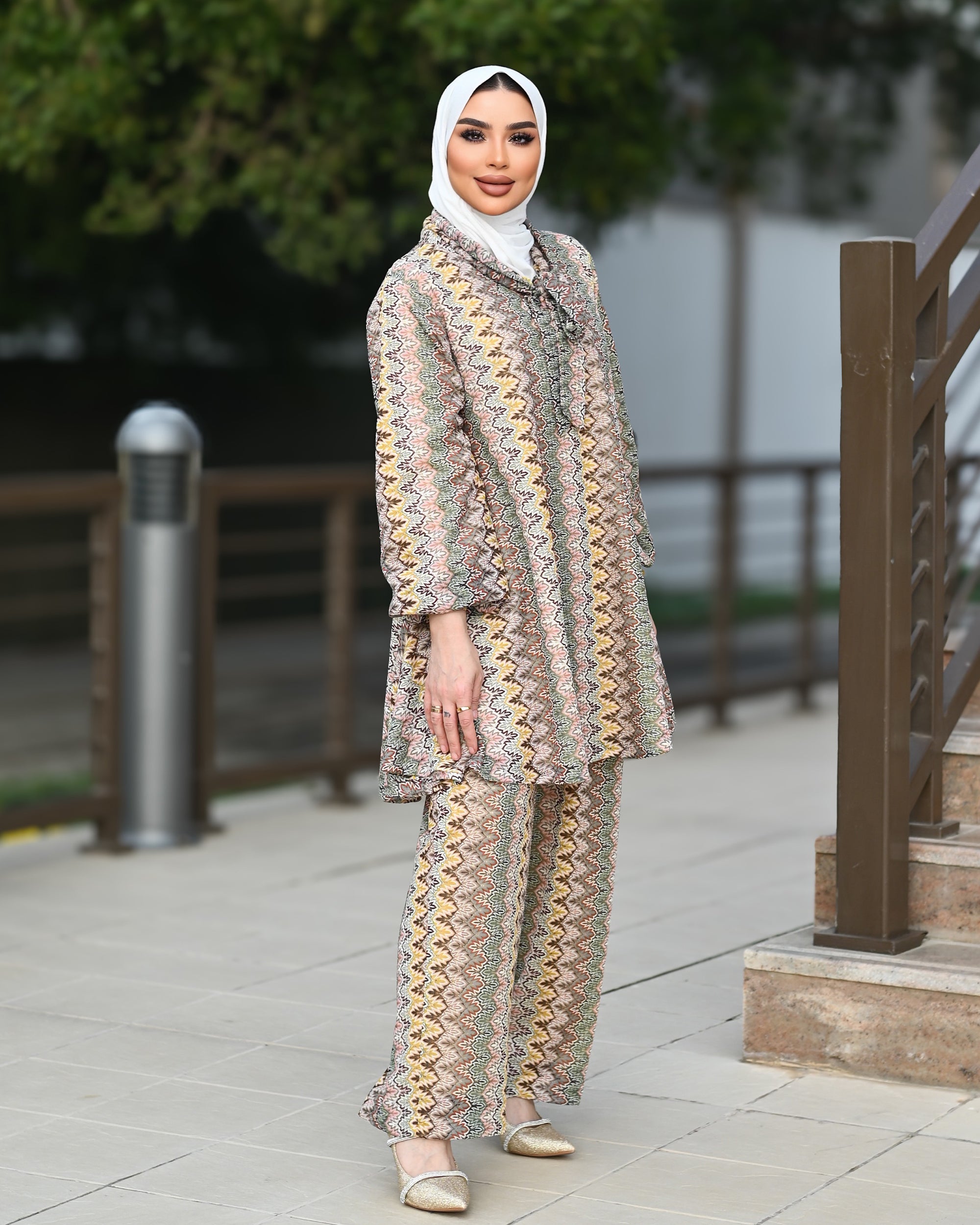 Tantal Two-Piece Set – Beige Patterned