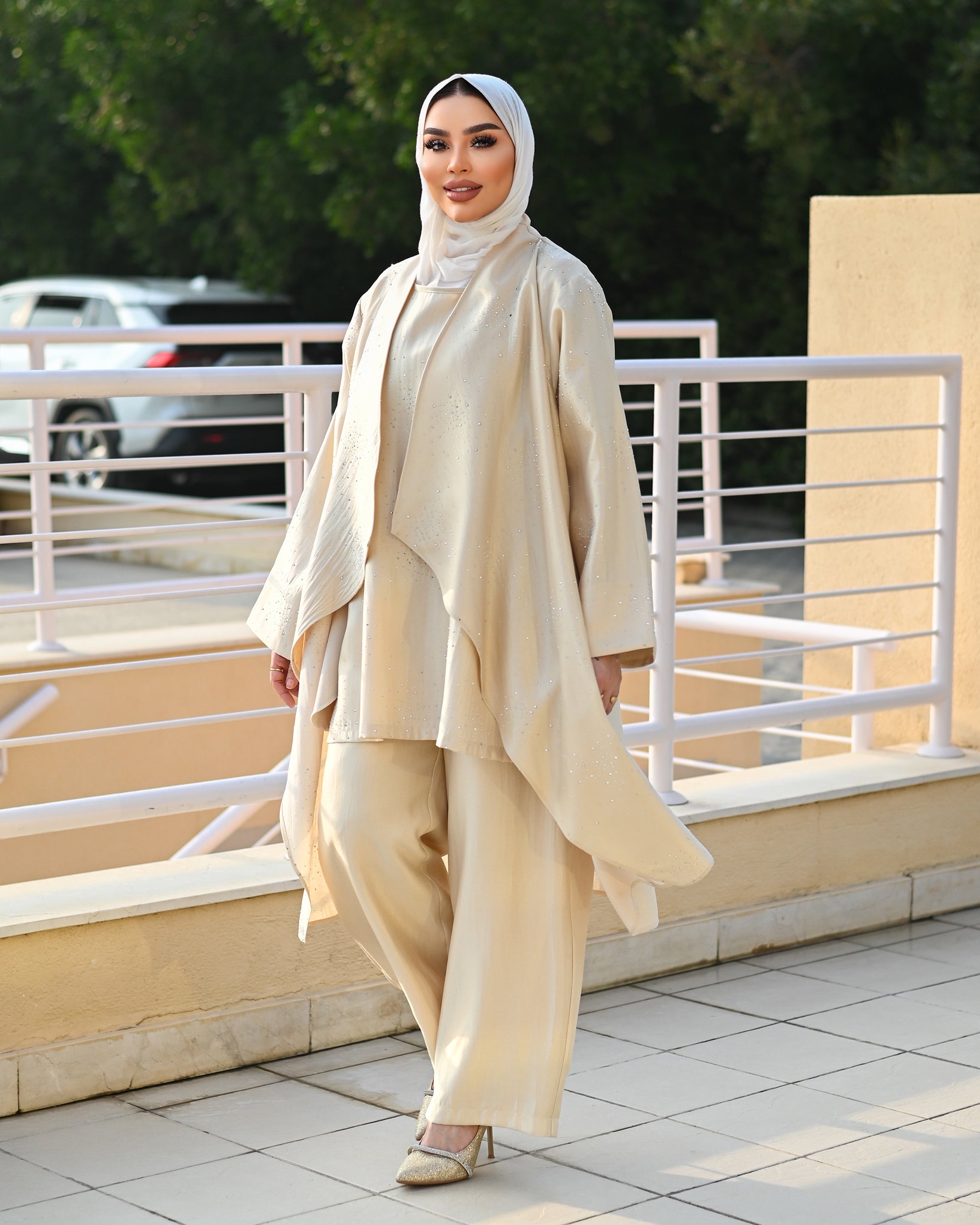 Lamé Three-Piece Set – Beige