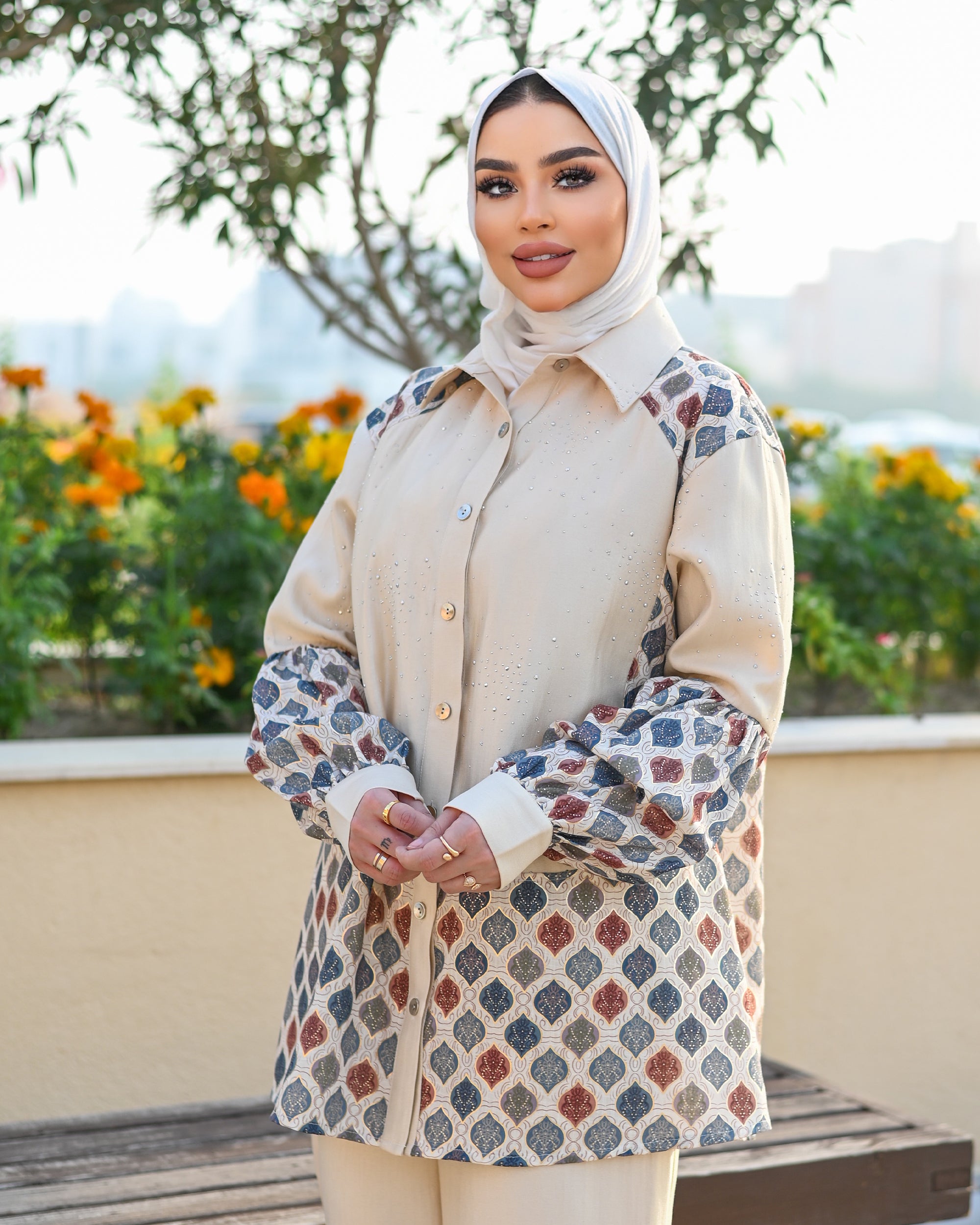 Buttoned Lamé Shirt – Beige