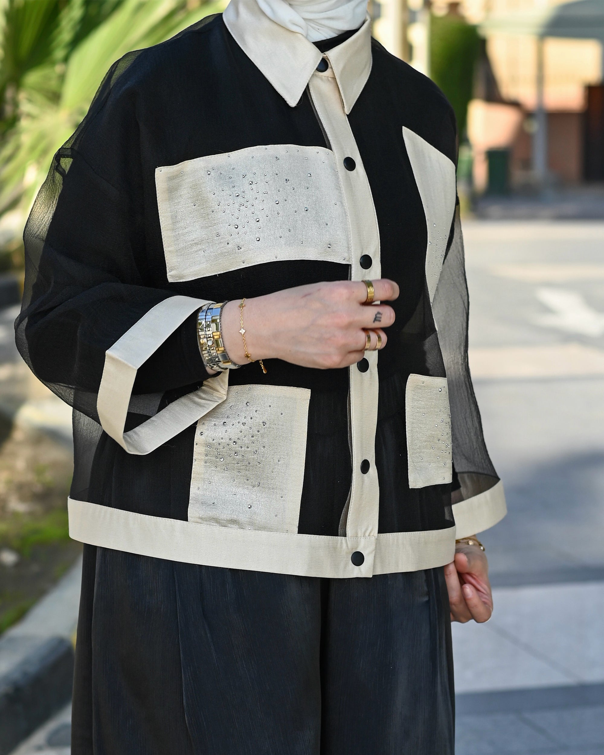 Midnight Organza Jacket – Black & Ivory