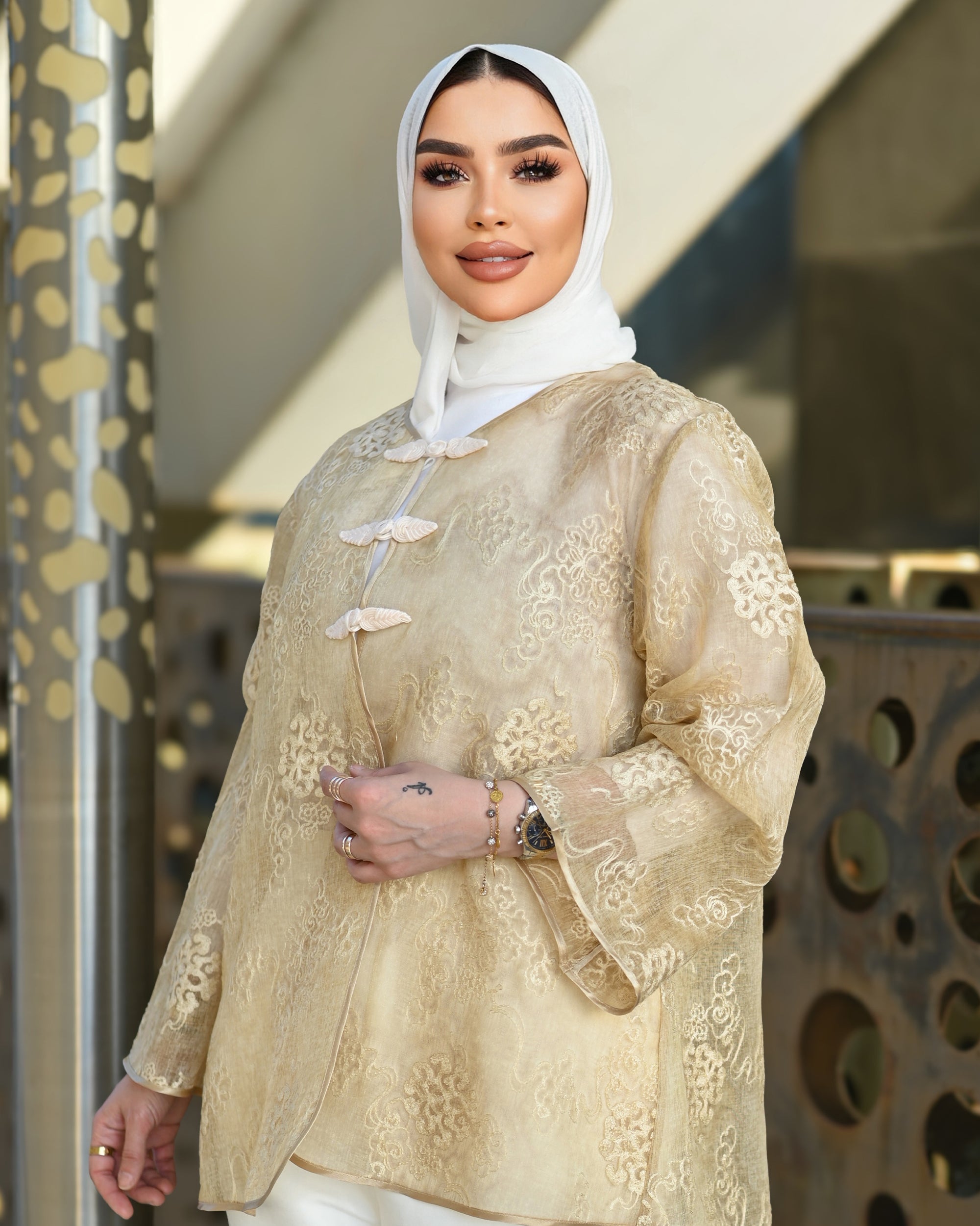 Classic Organza Jacket – Gold Beige