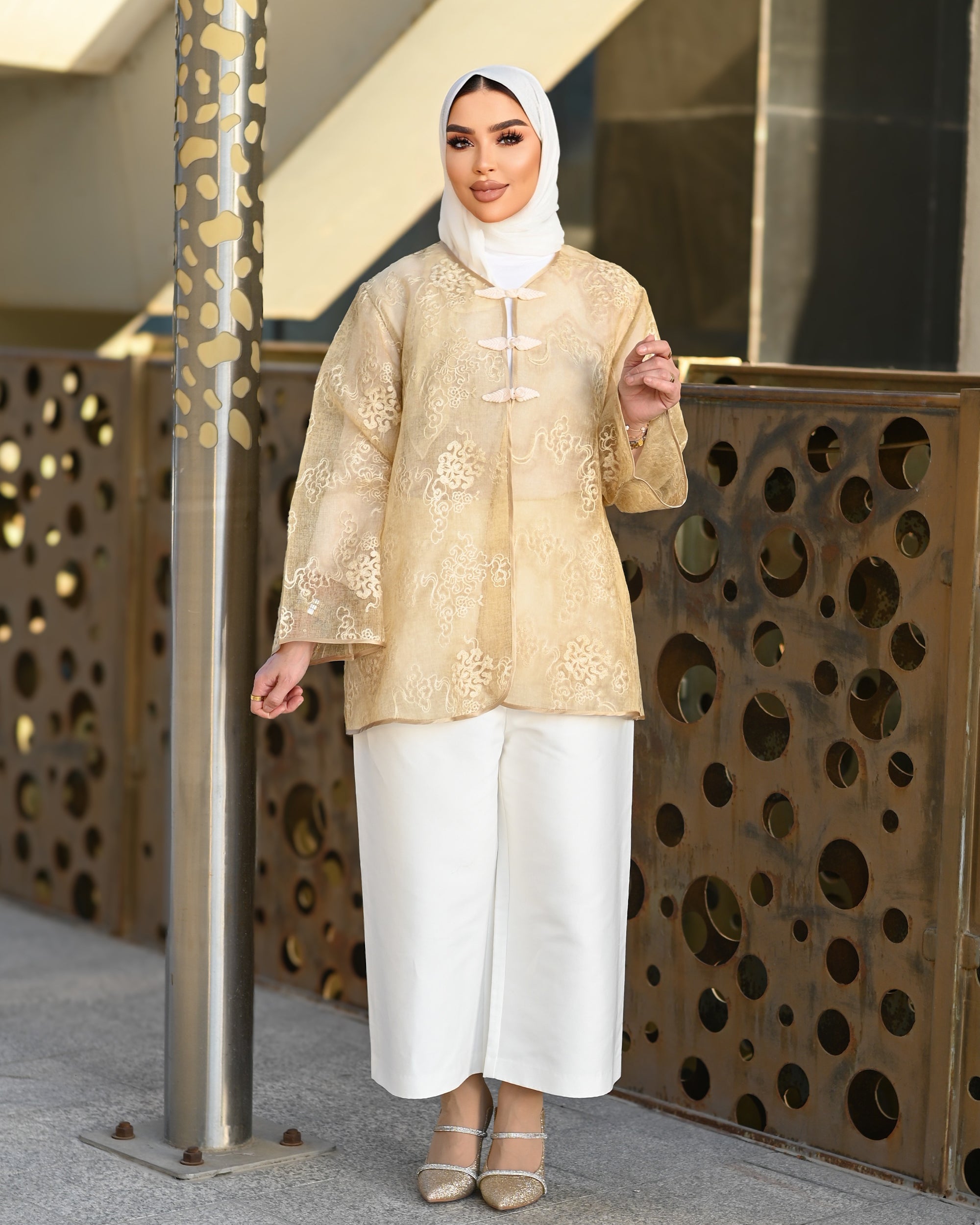 Classic Organza Jacket – Gold Beige