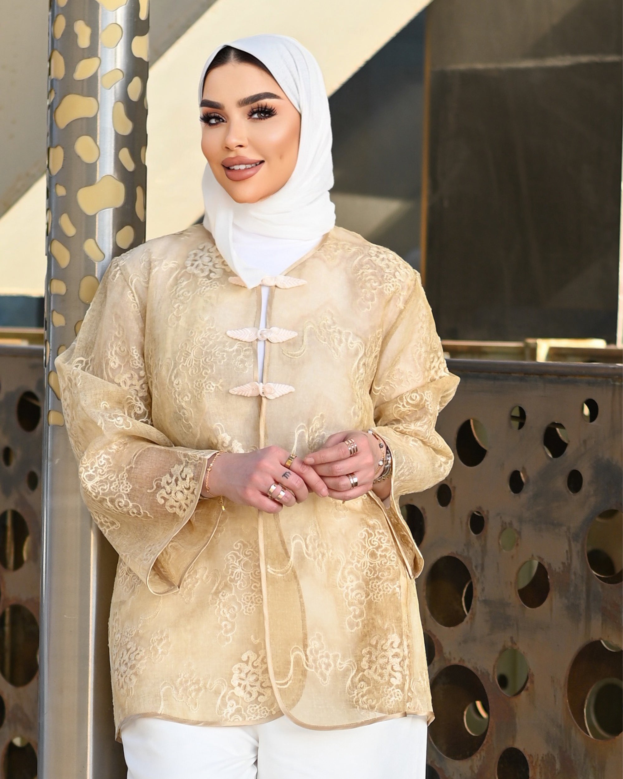 Classic Organza Jacket – Gold Beige