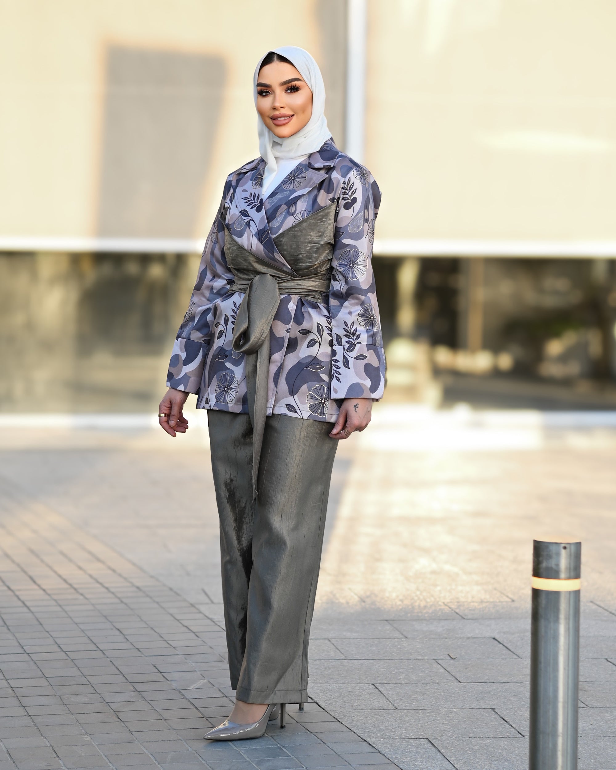 Floral Taffeta Set – Grey Olive