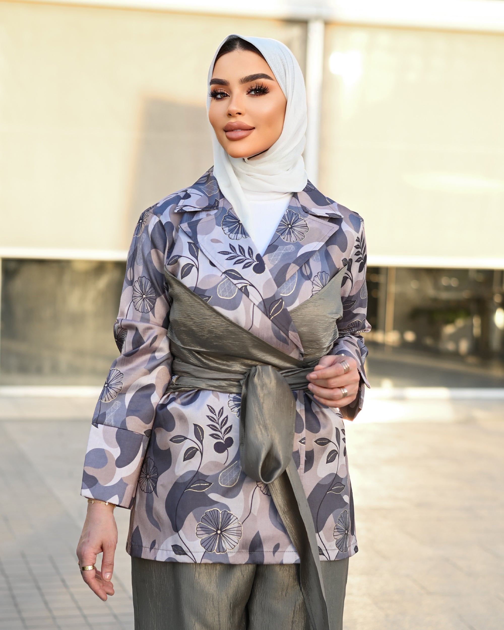 Floral Taffeta Set – Grey Olive