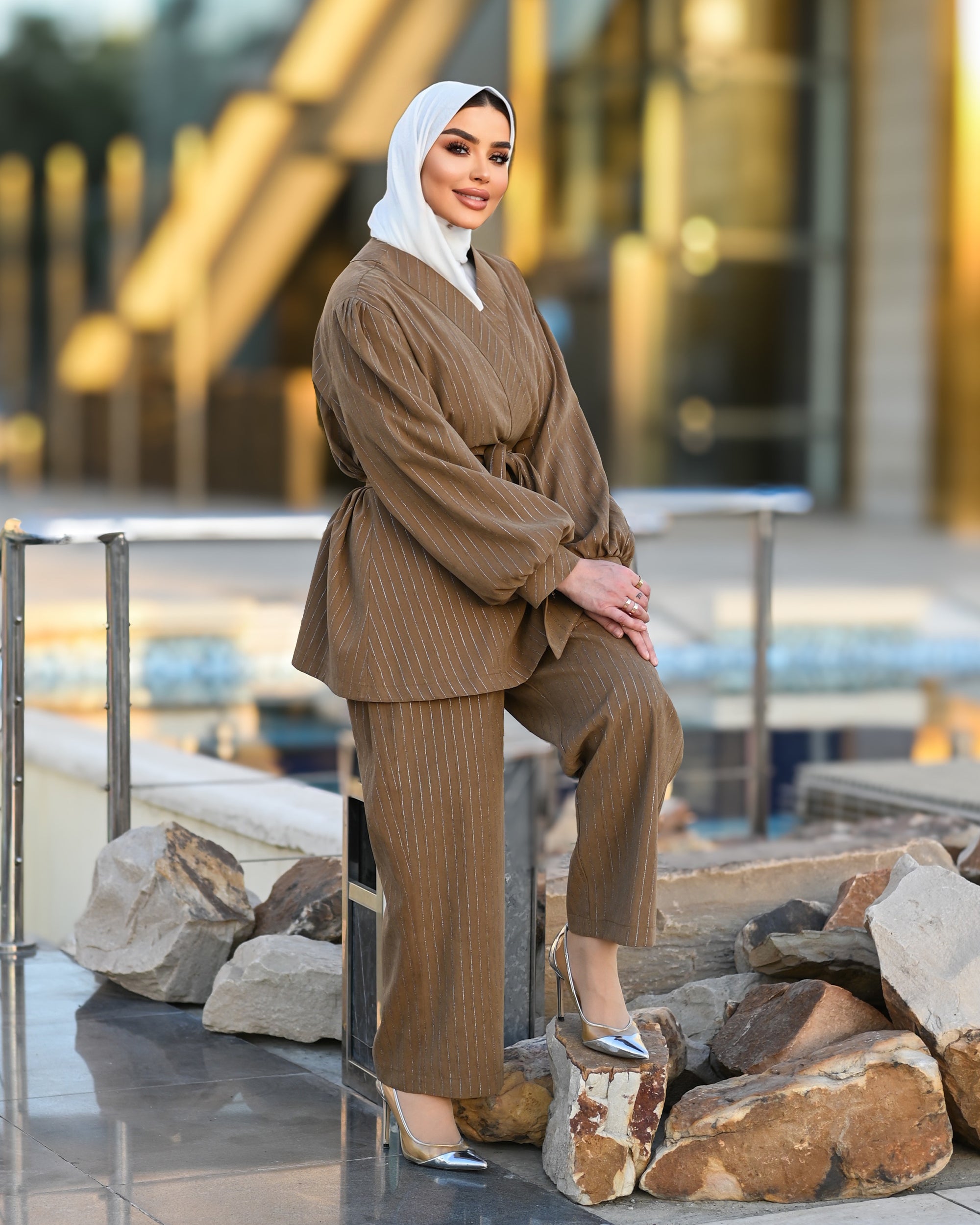 Pinstripe Cotton Set – Brown