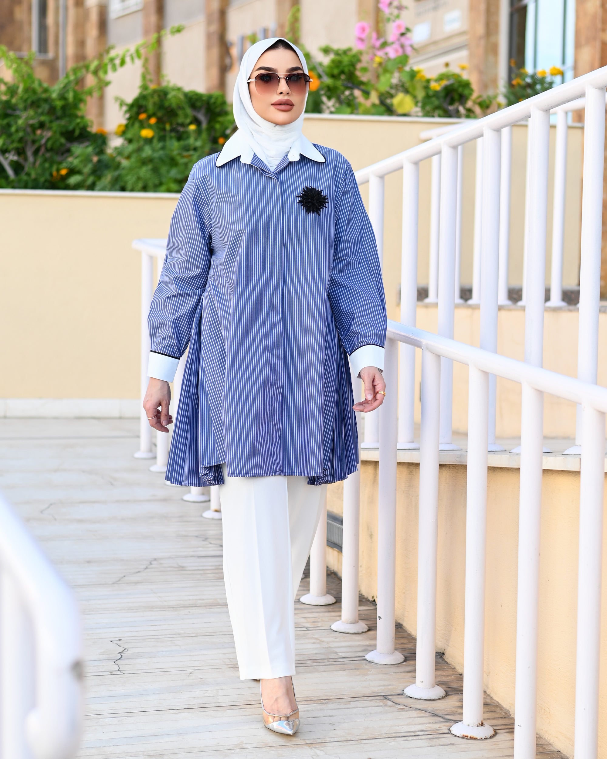 Striped Poplin Shirt – Blue