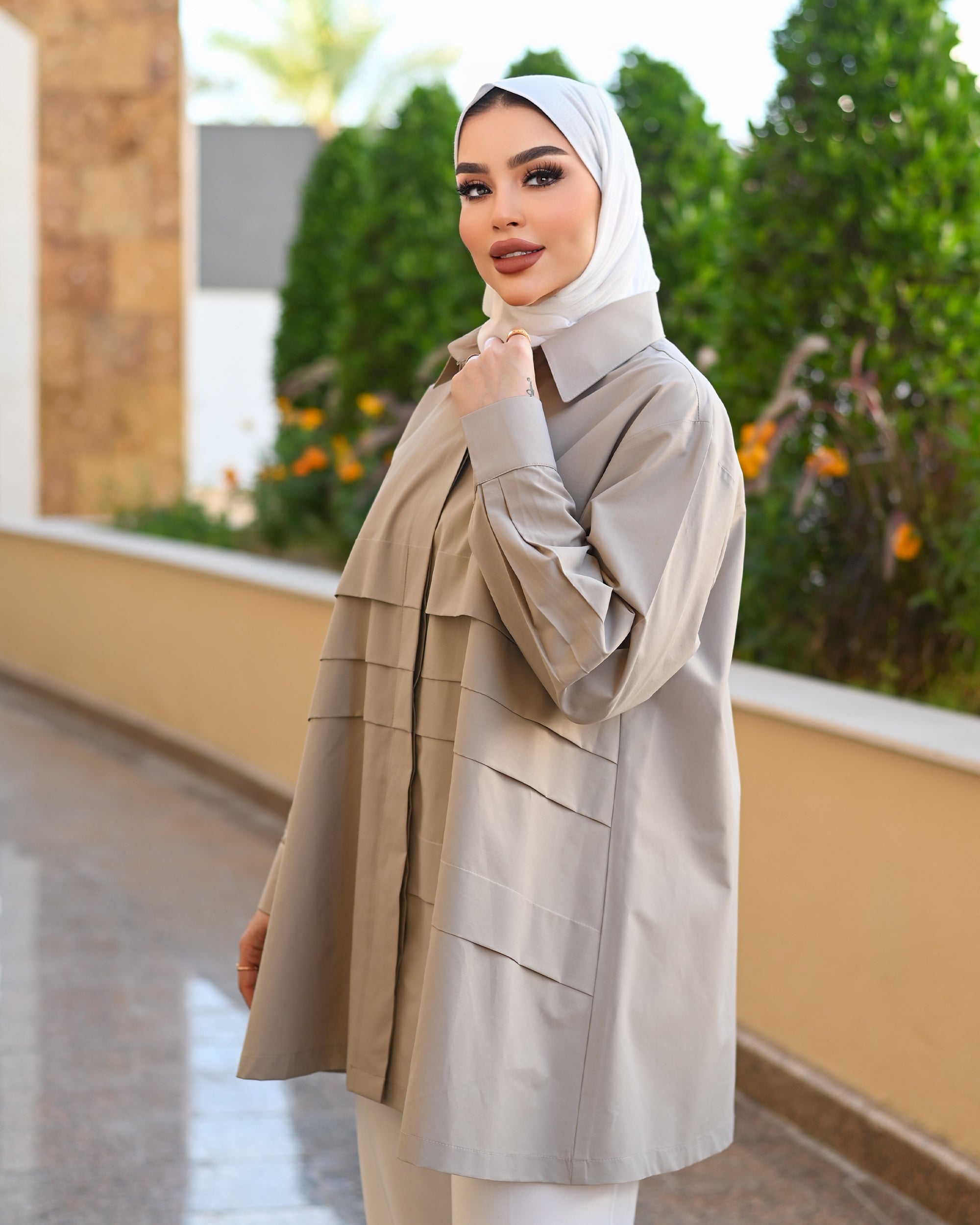 Layered Poplin Shirt – Taupe