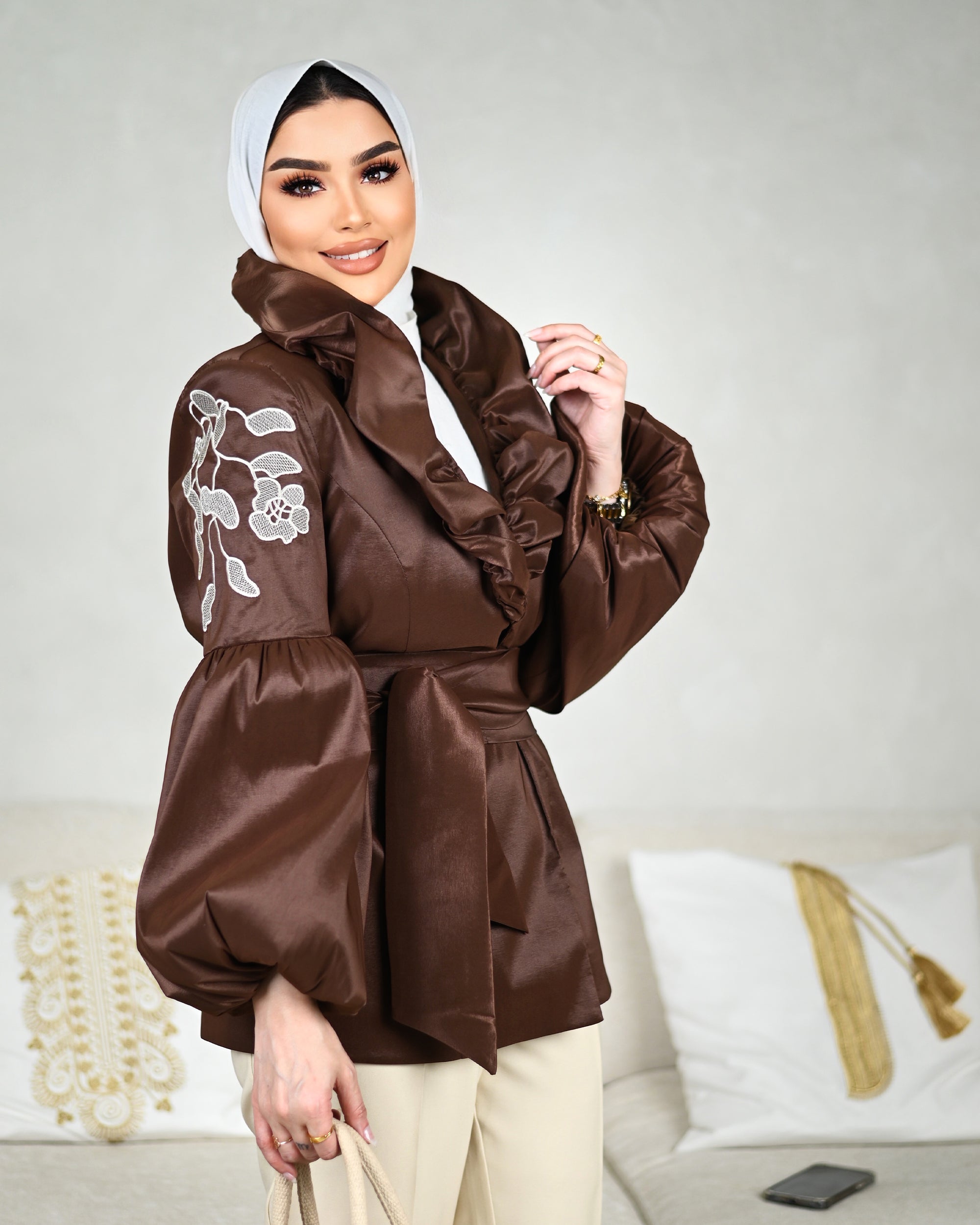 Embroidered Taffeta Jacket – Chocolate Brown