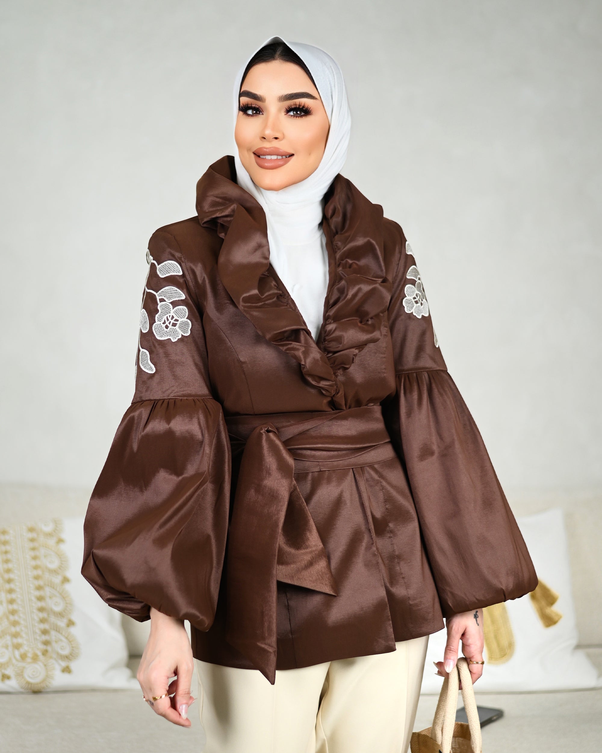 Embroidered Taffeta Jacket – Chocolate Brown