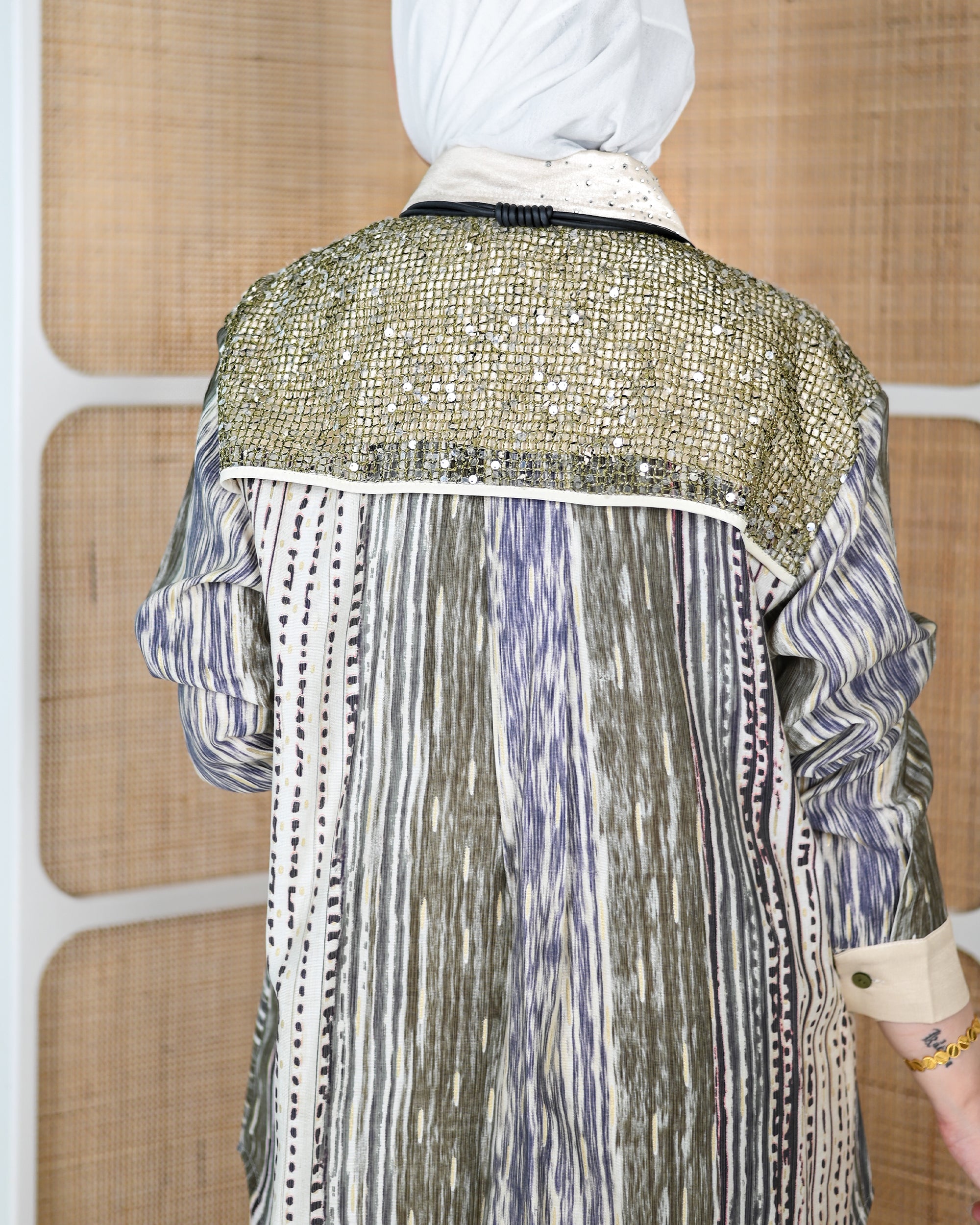 Artisan Pattern Cotton Shirt – Olive & Beige