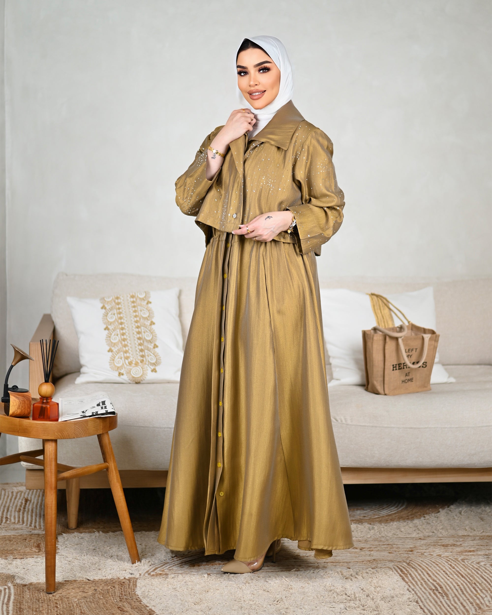 Crystal Shantung Dress – Bronze Gold