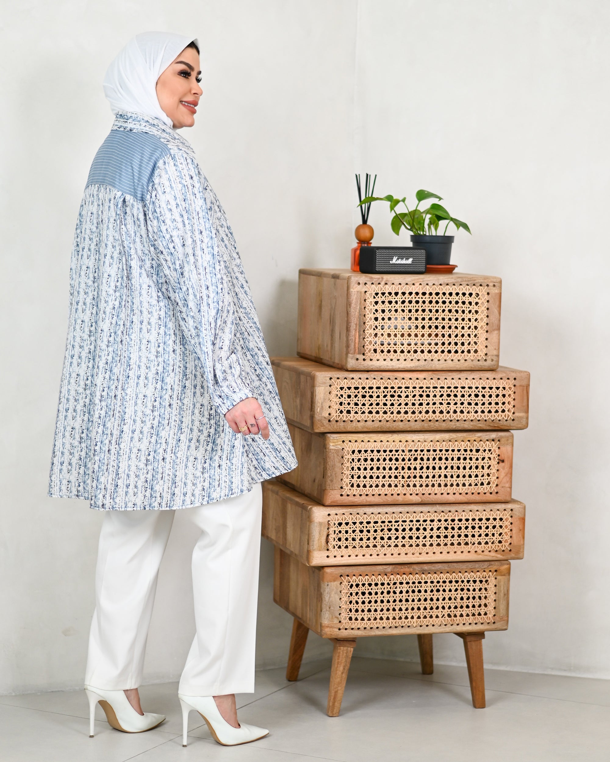 Textured Layered Cotton Shirt – Blue