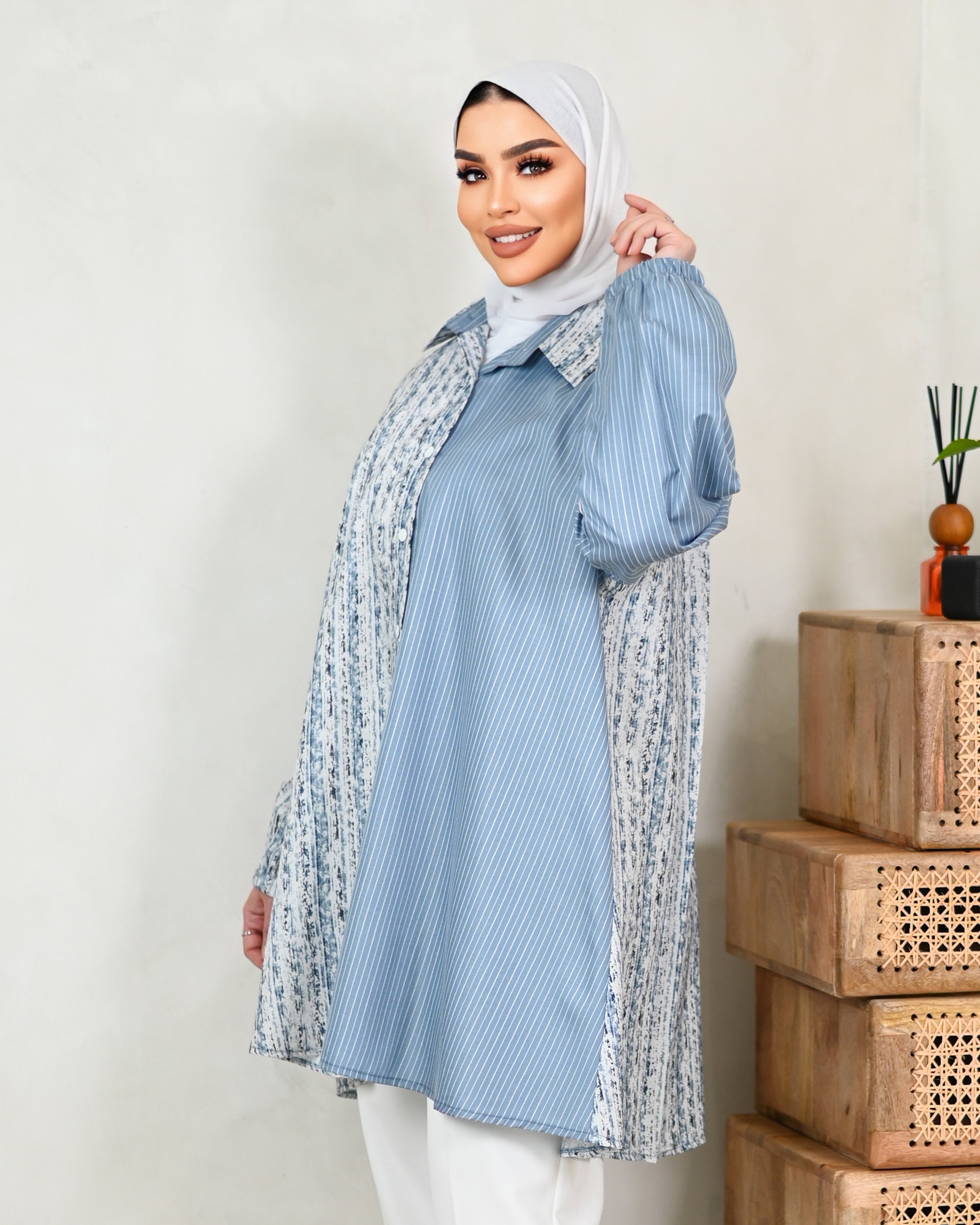 Textured Layered Cotton Shirt – Blue