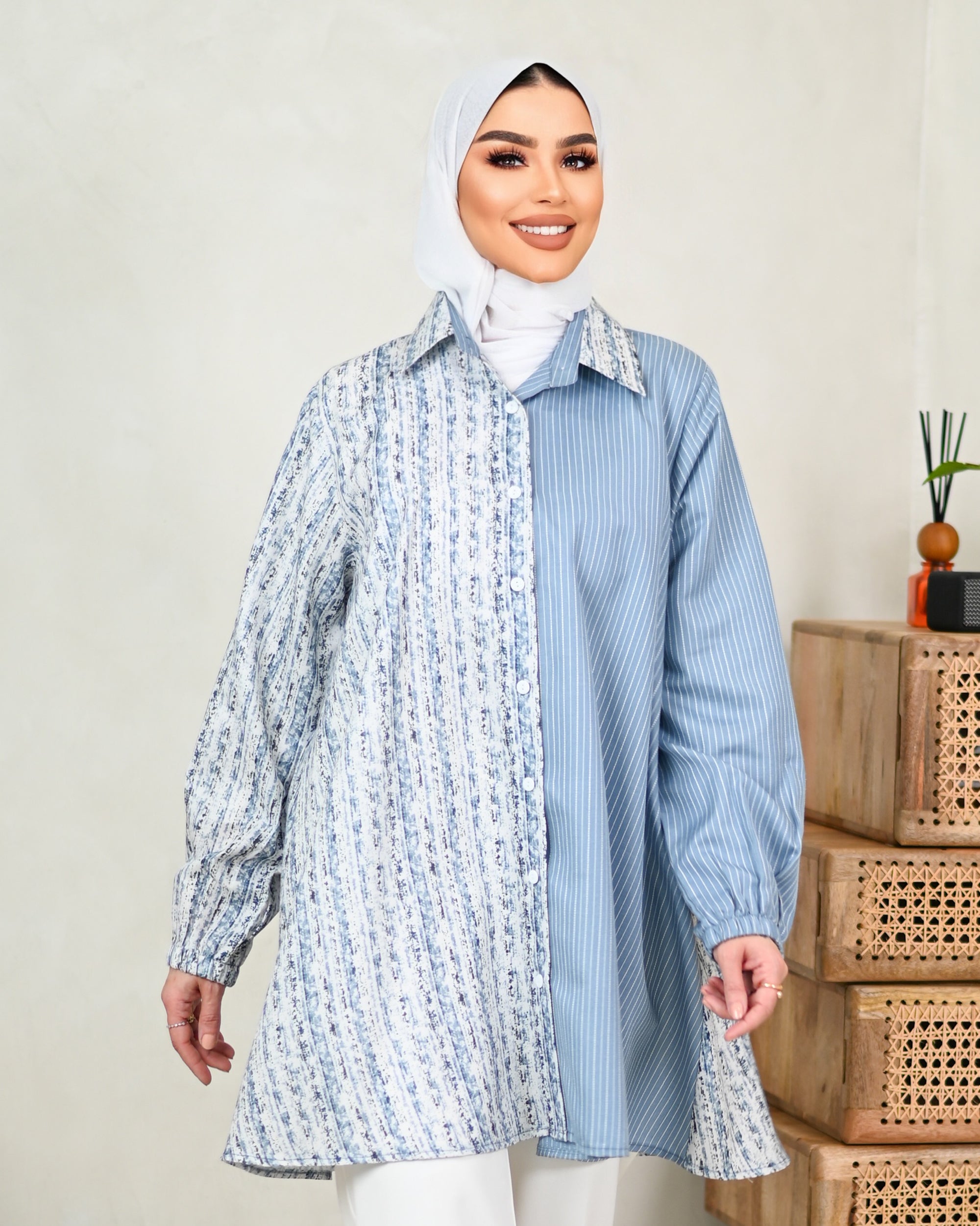 Textured Layered Cotton Shirt – Blue