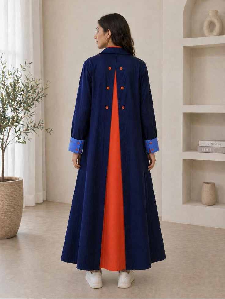 Midnight Contrast Poplin Dress – Navy Blue