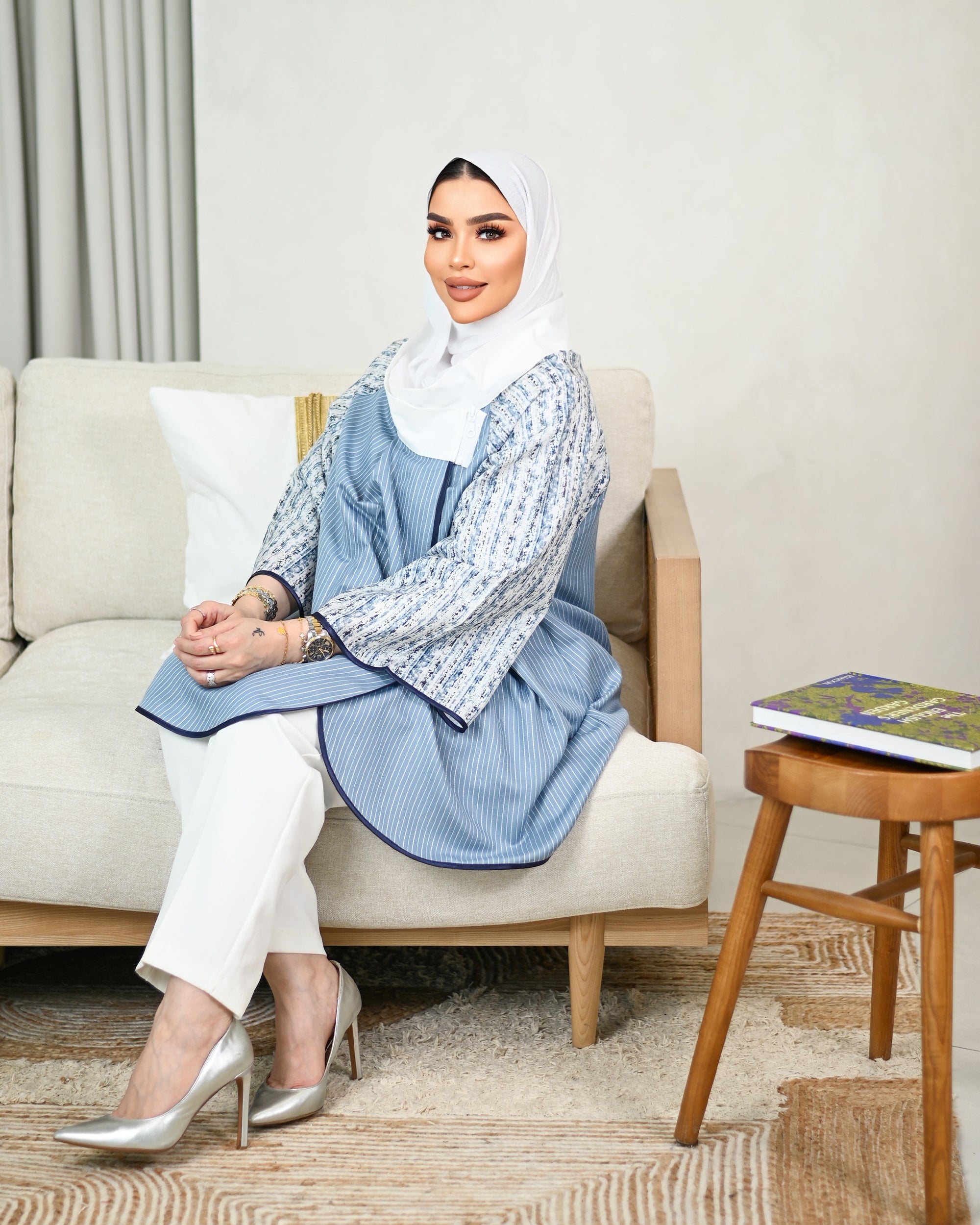 Contrast Trim Cotton Shirt – Blue
