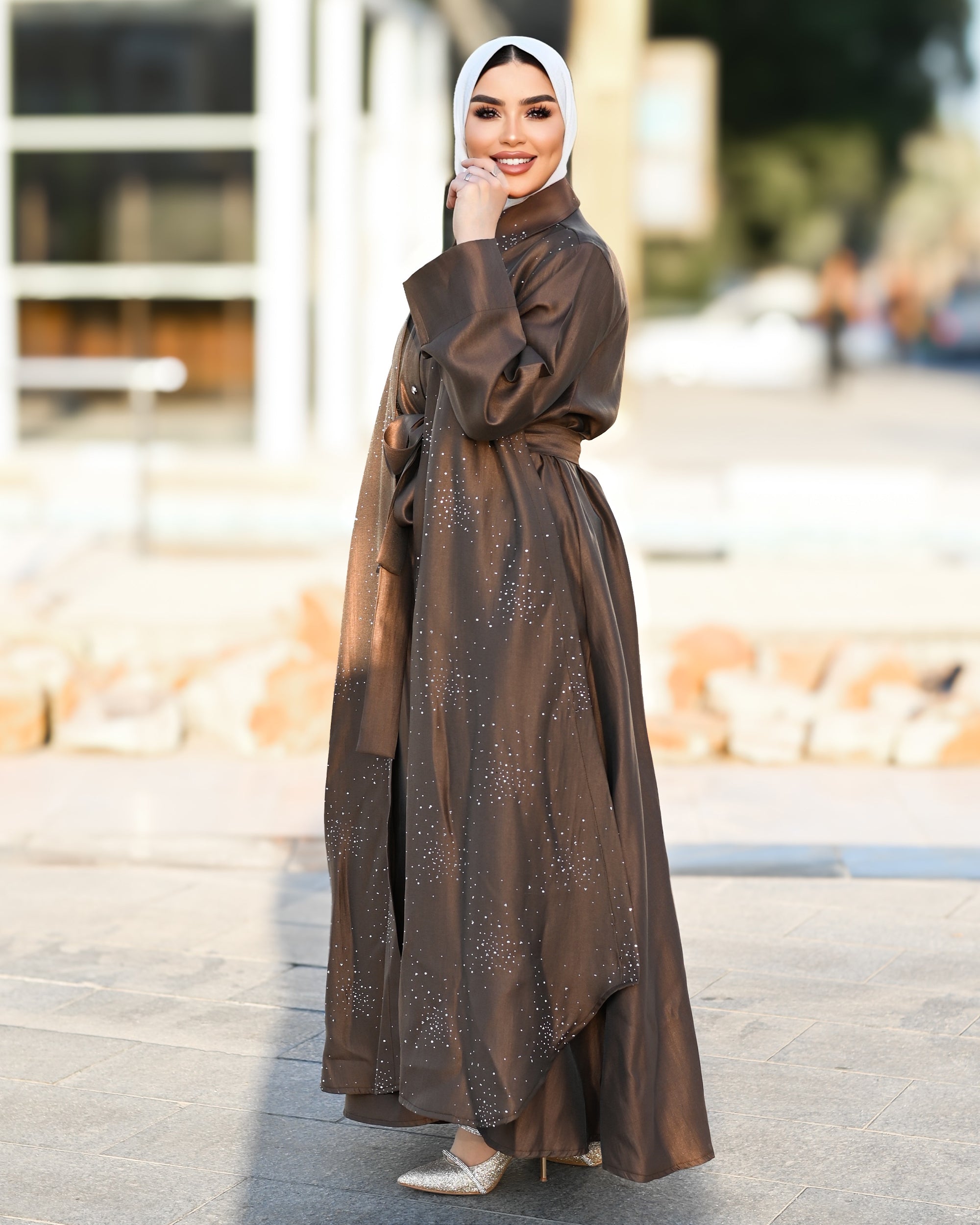 Crystal Lamé Dress – Brown