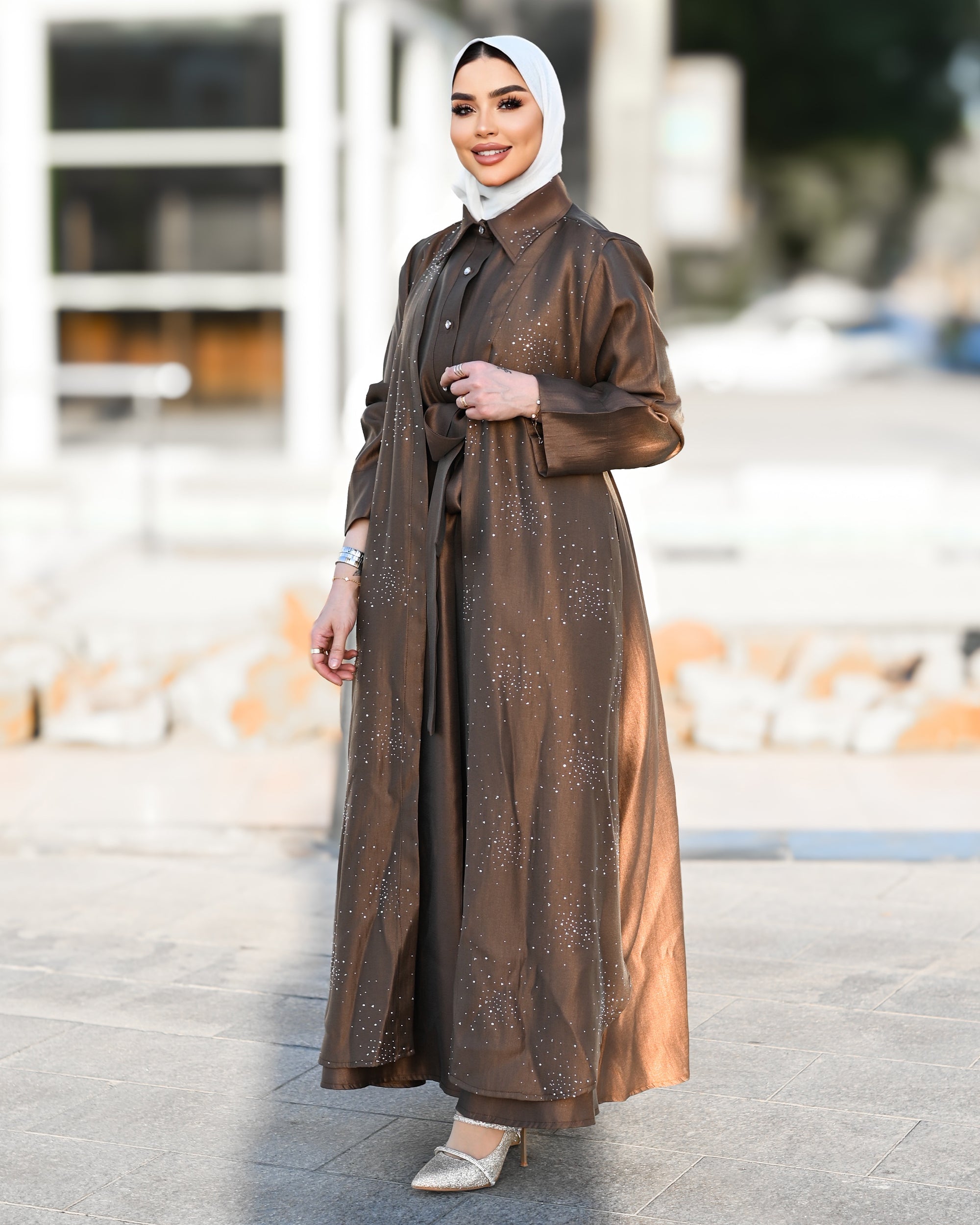 Crystal Lamé Dress – Brown