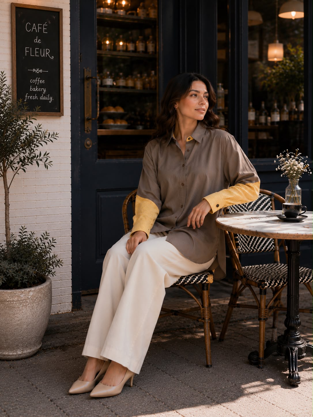 Contrast Cuff Poplin Shirt – Mocha Taupe