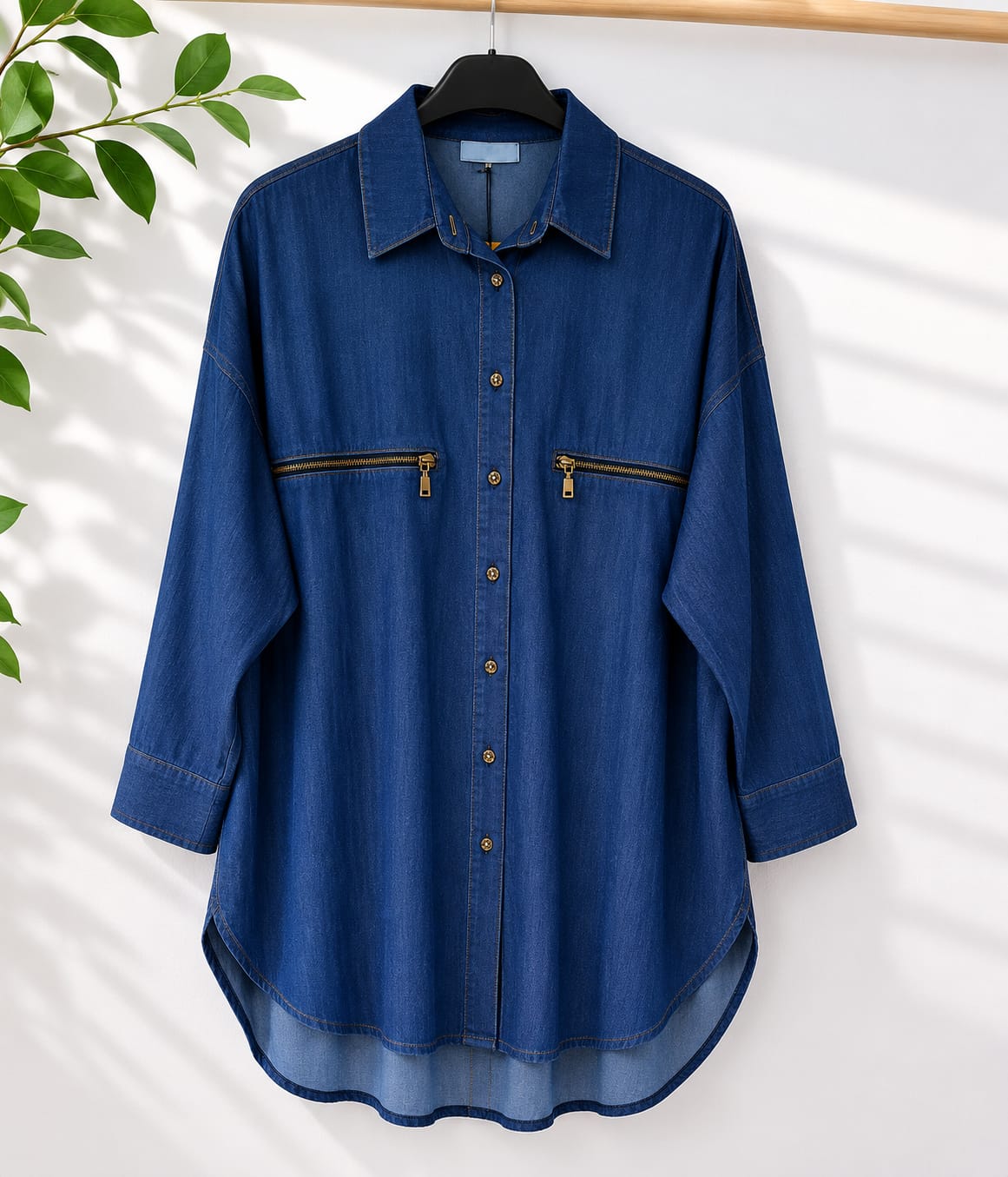 Zip Pocket Denim Shirt – Blue
