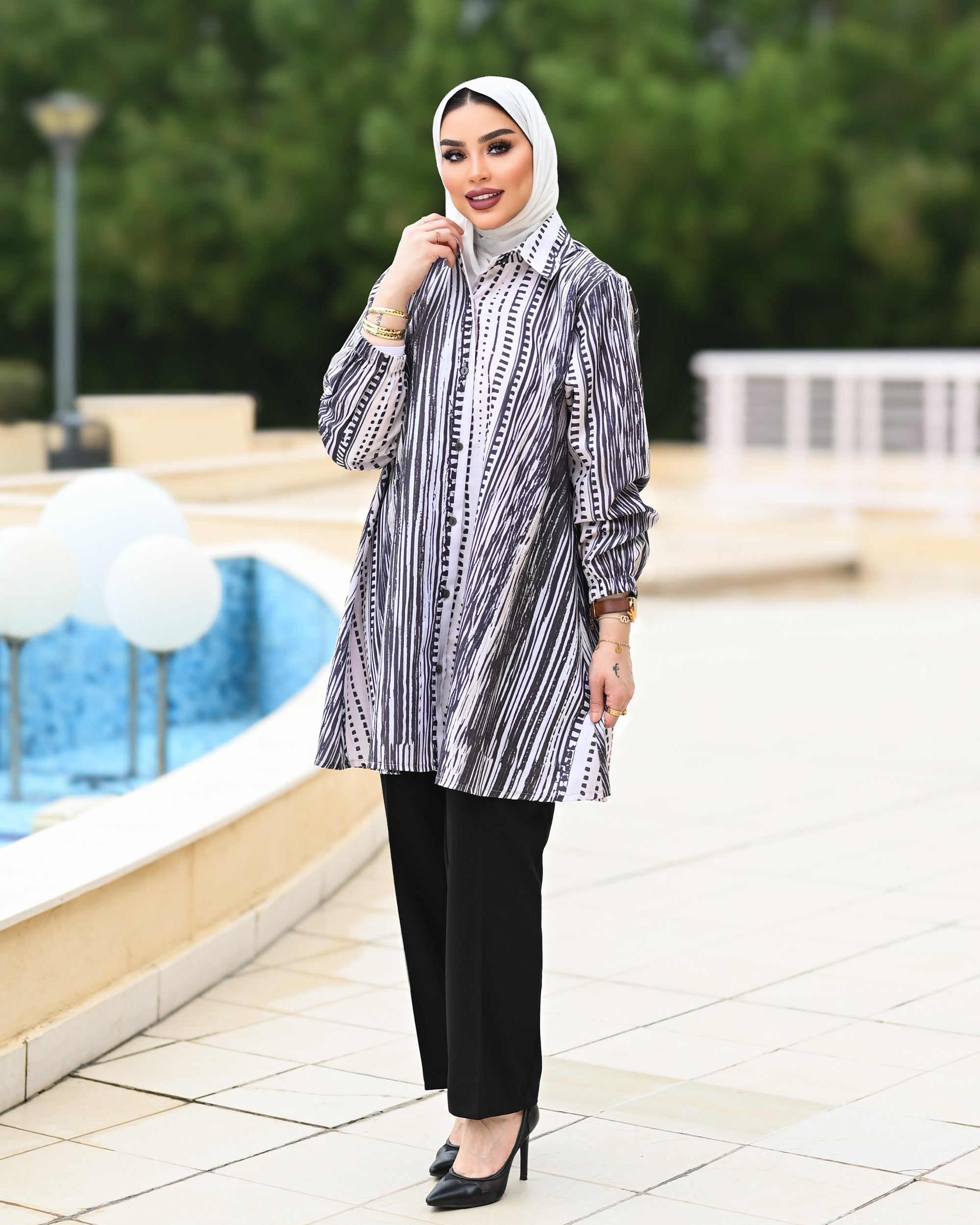 Classic Printed Cotton Shirt – Black & White