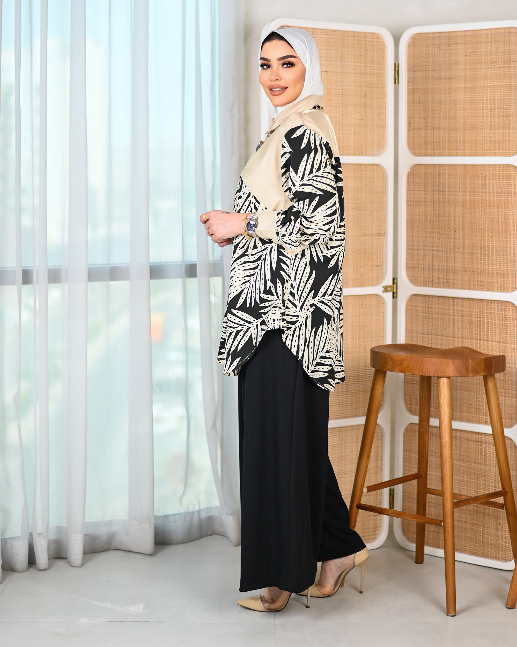 Botanical Cotton Shirt – Black Beige
